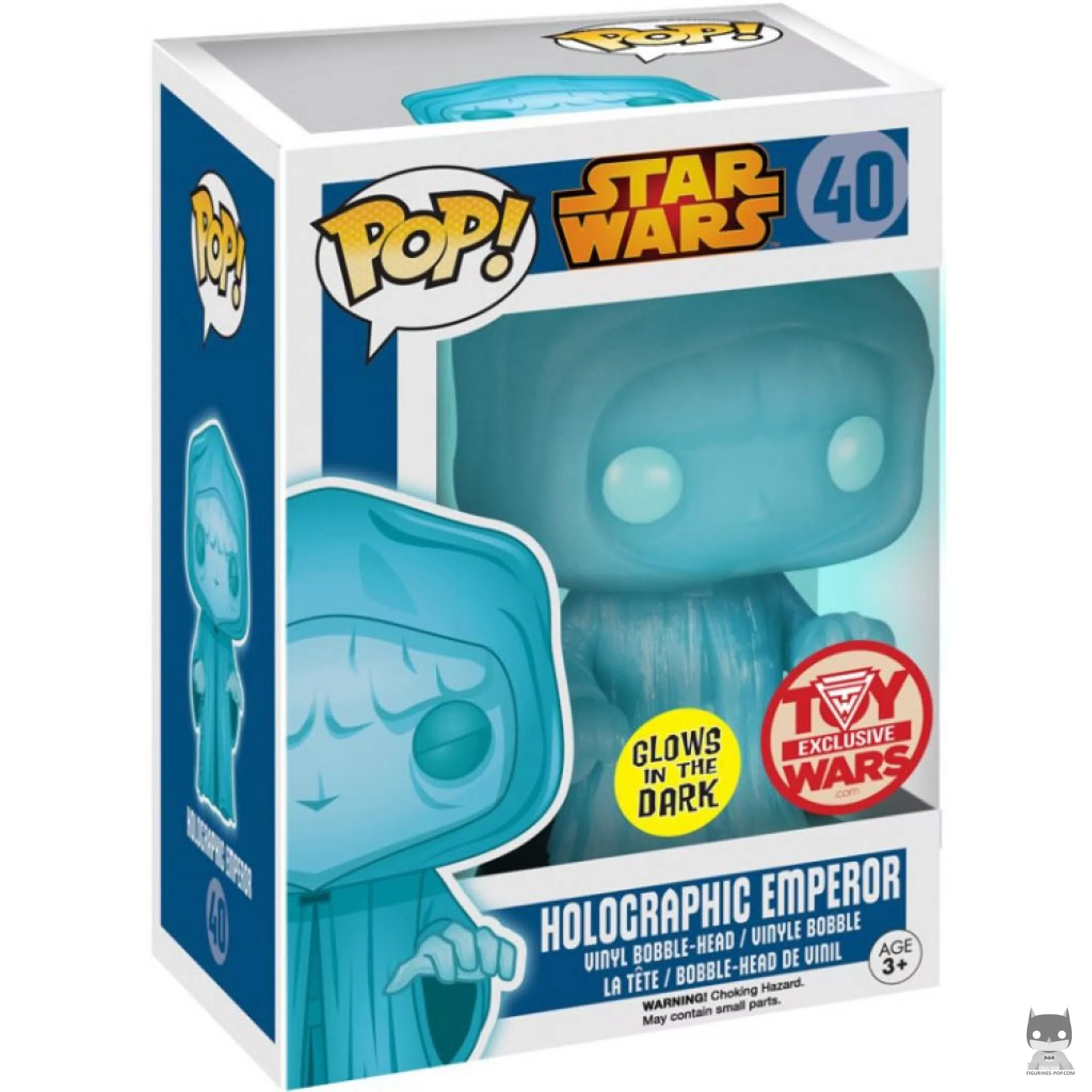 Figura Funko Pop! Emperador Palpatine holográfico (Brilla en la oscuridad) en su caja