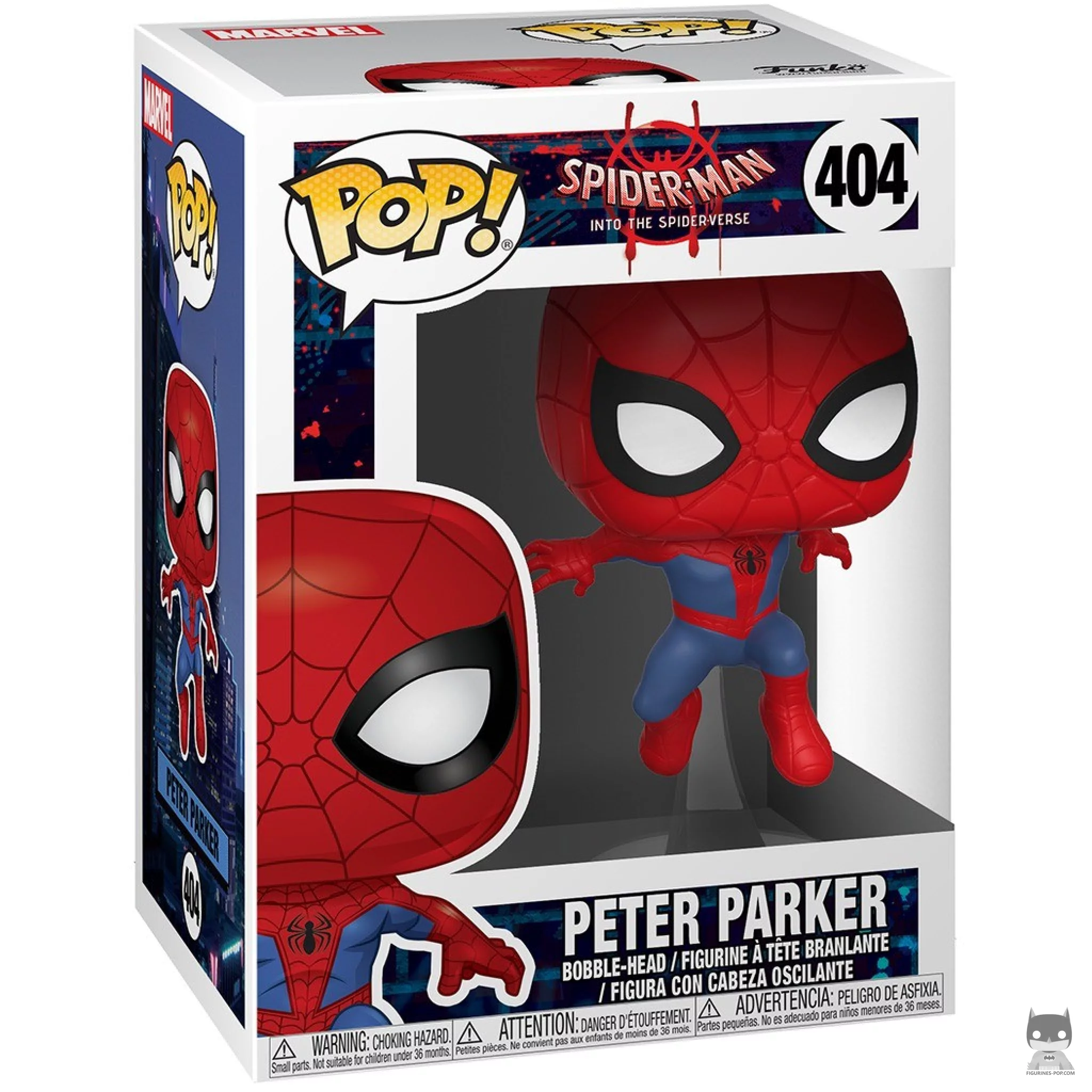 Figura Funko Pop! Peter Parker (Un nuevo universo) en su caja