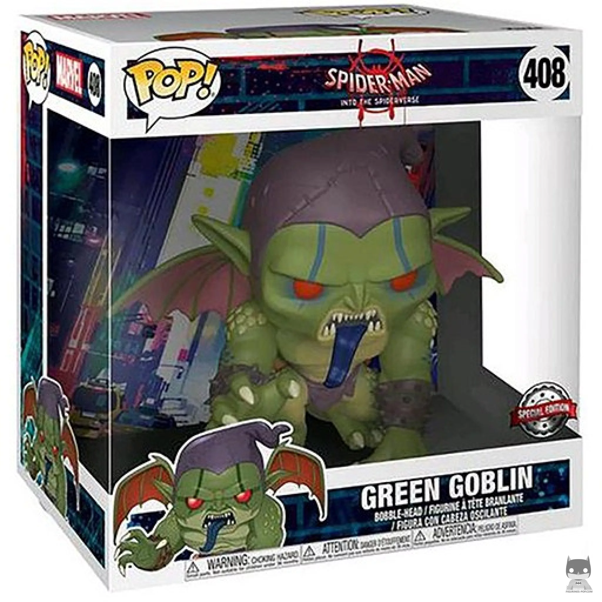 Figura Funko Pop! Duende Verde (Un nuevo universo) (Supersized) en su caja