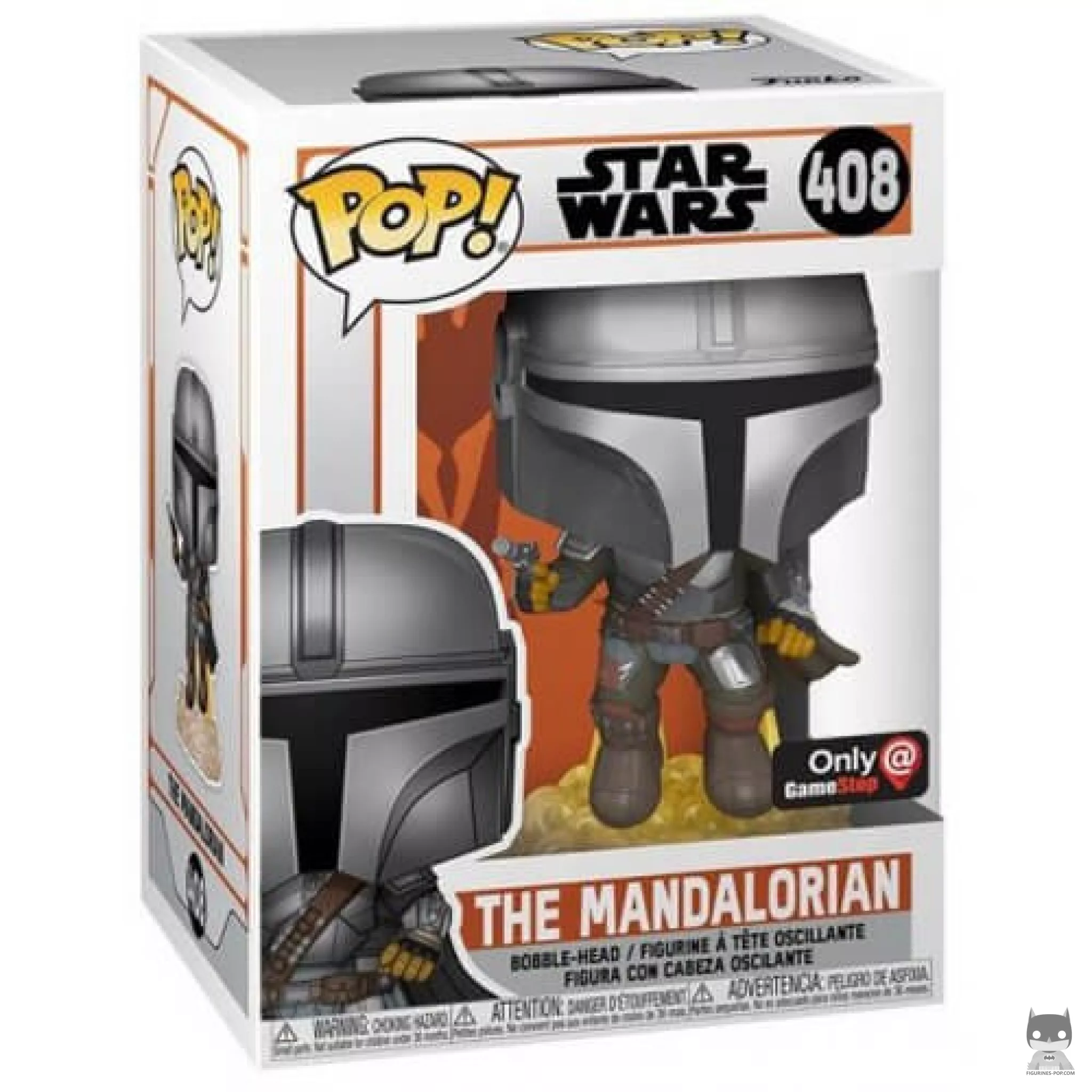 Figura Funko Pop! El Mandaloriano volando con bláster en su caja