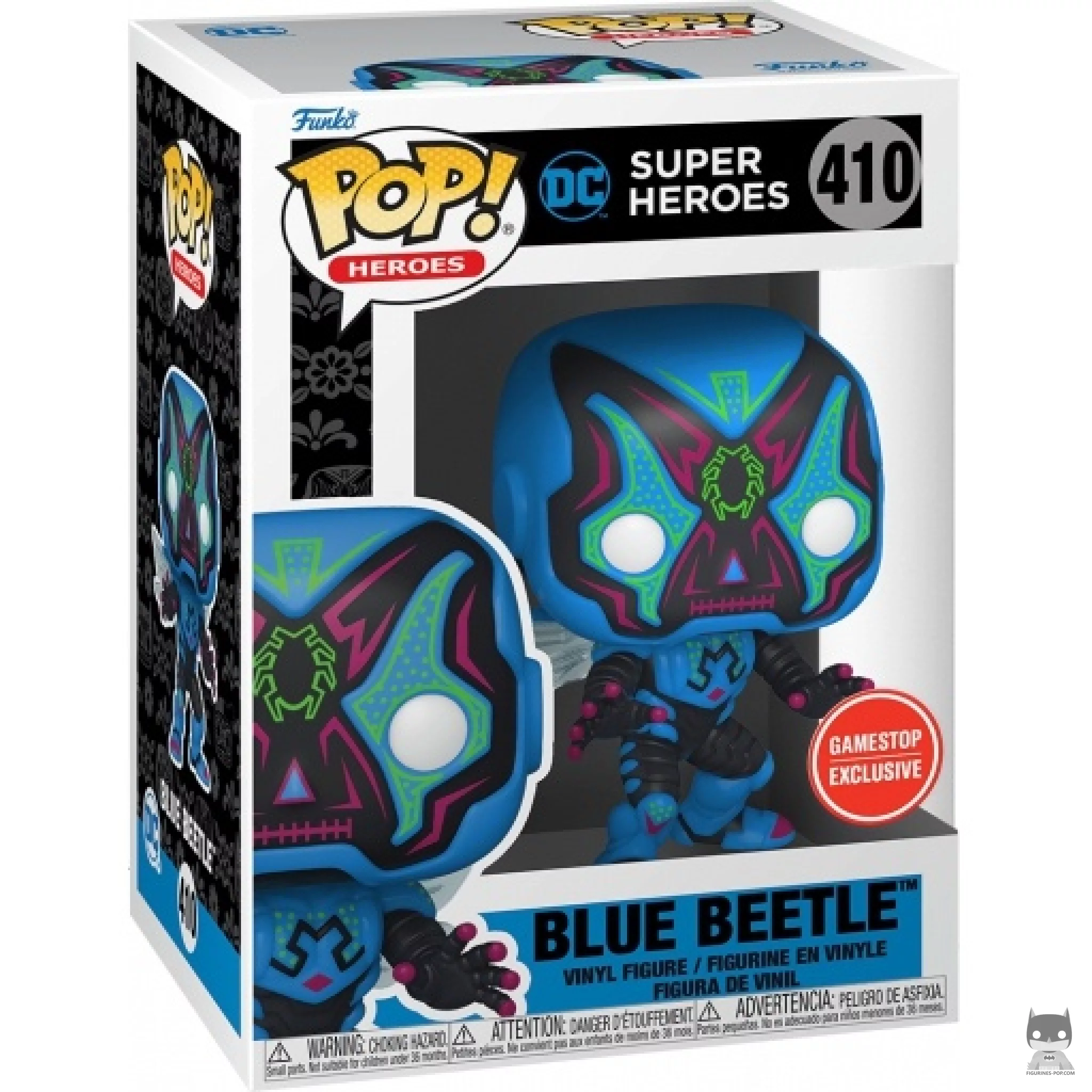 Figura Funko Pop! Blue Beetle (Día de los DC) (Brilla en la oscuridad) en su caja