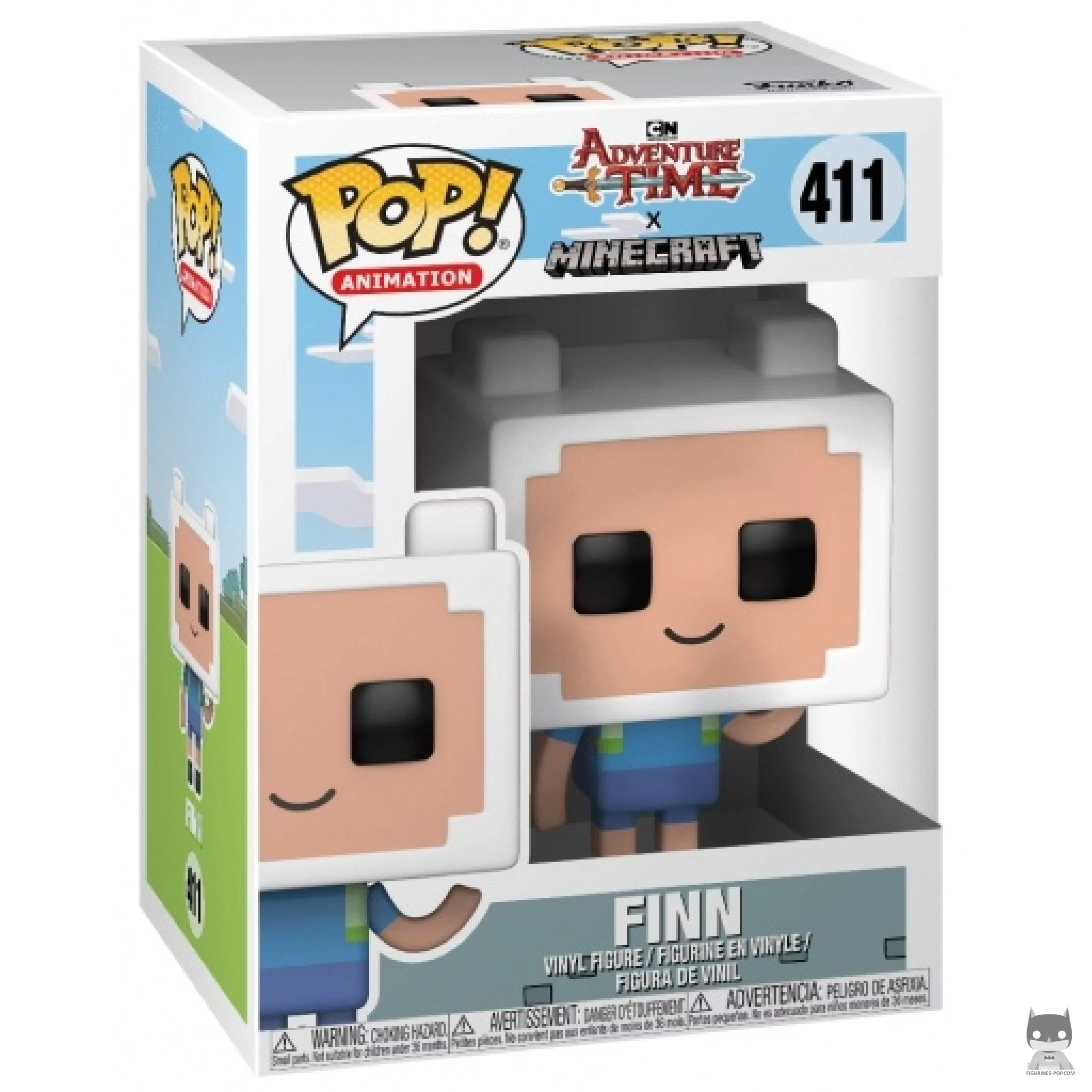 Figura Funko Pop! Finn el Humano (Estilo Minecraft) en su caja