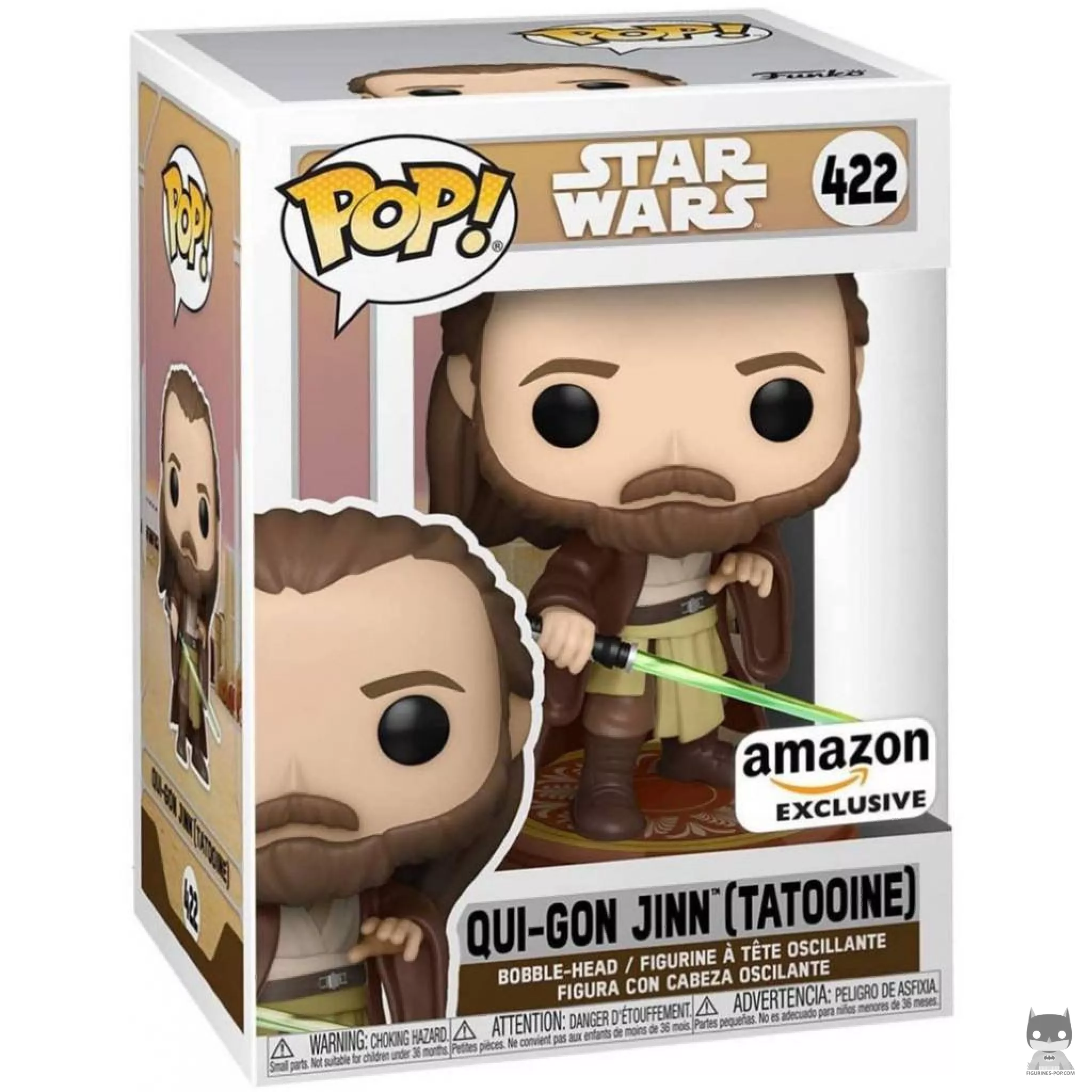 Figura Funko Pop! Qui-Gon Jinn en Tatooine en su caja