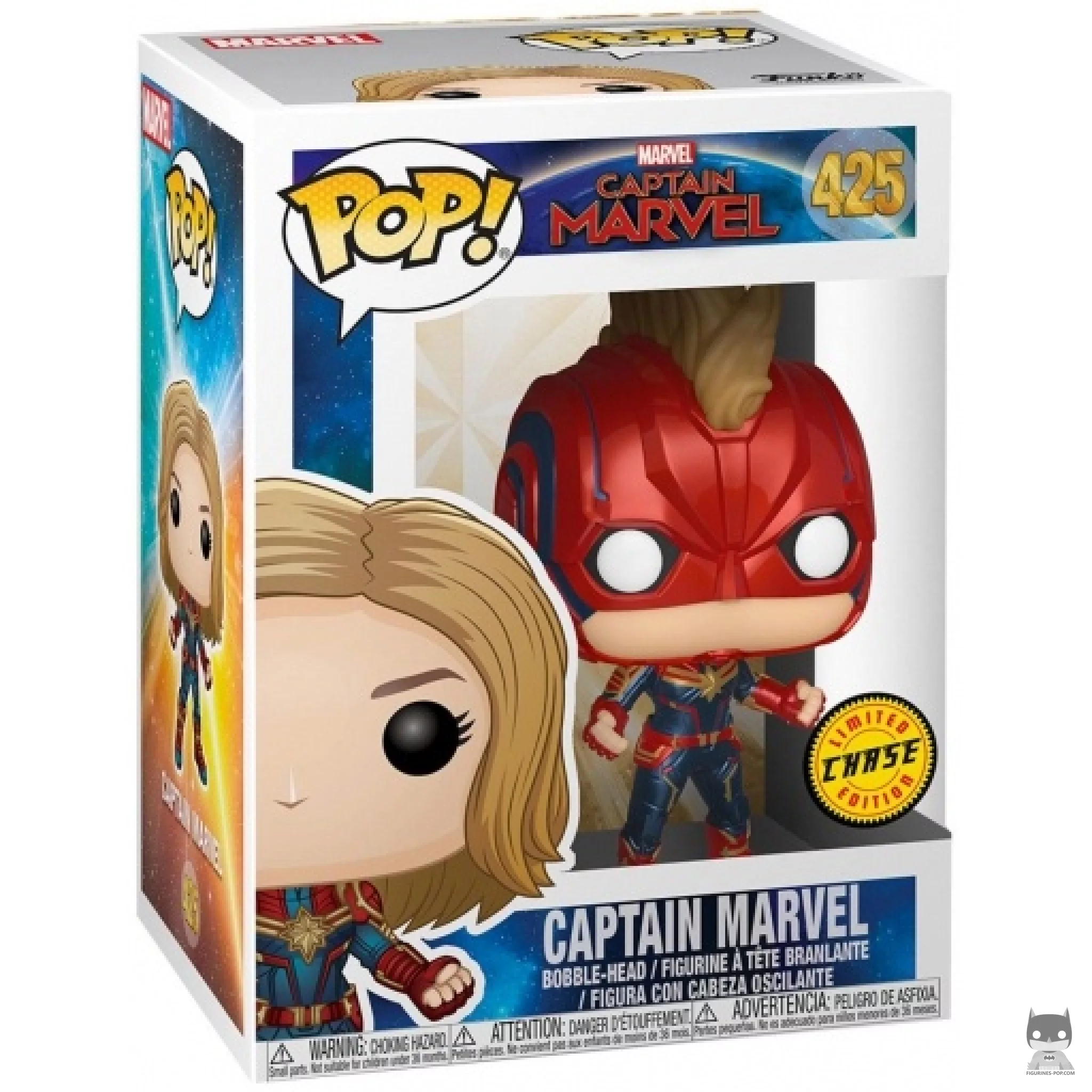 Figura Funko Pop! Capitana Marvel (Con máscara) (Chase) en su caja