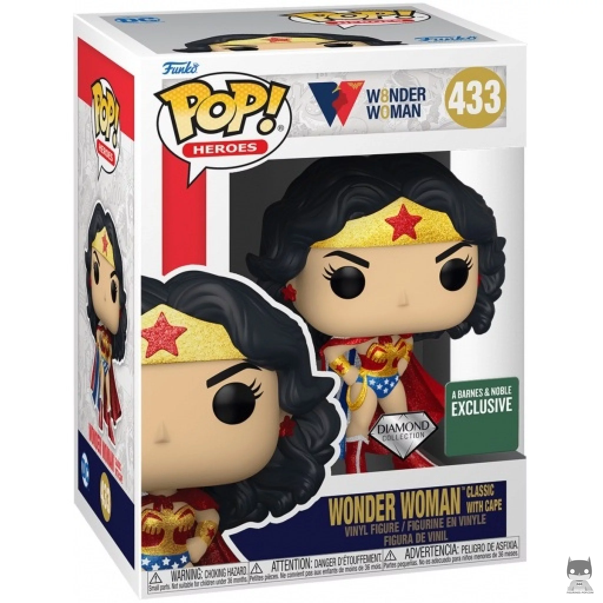 Figura Funko Pop! Wonder Woman clásica con capa (Purpurina de diamante) en su caja