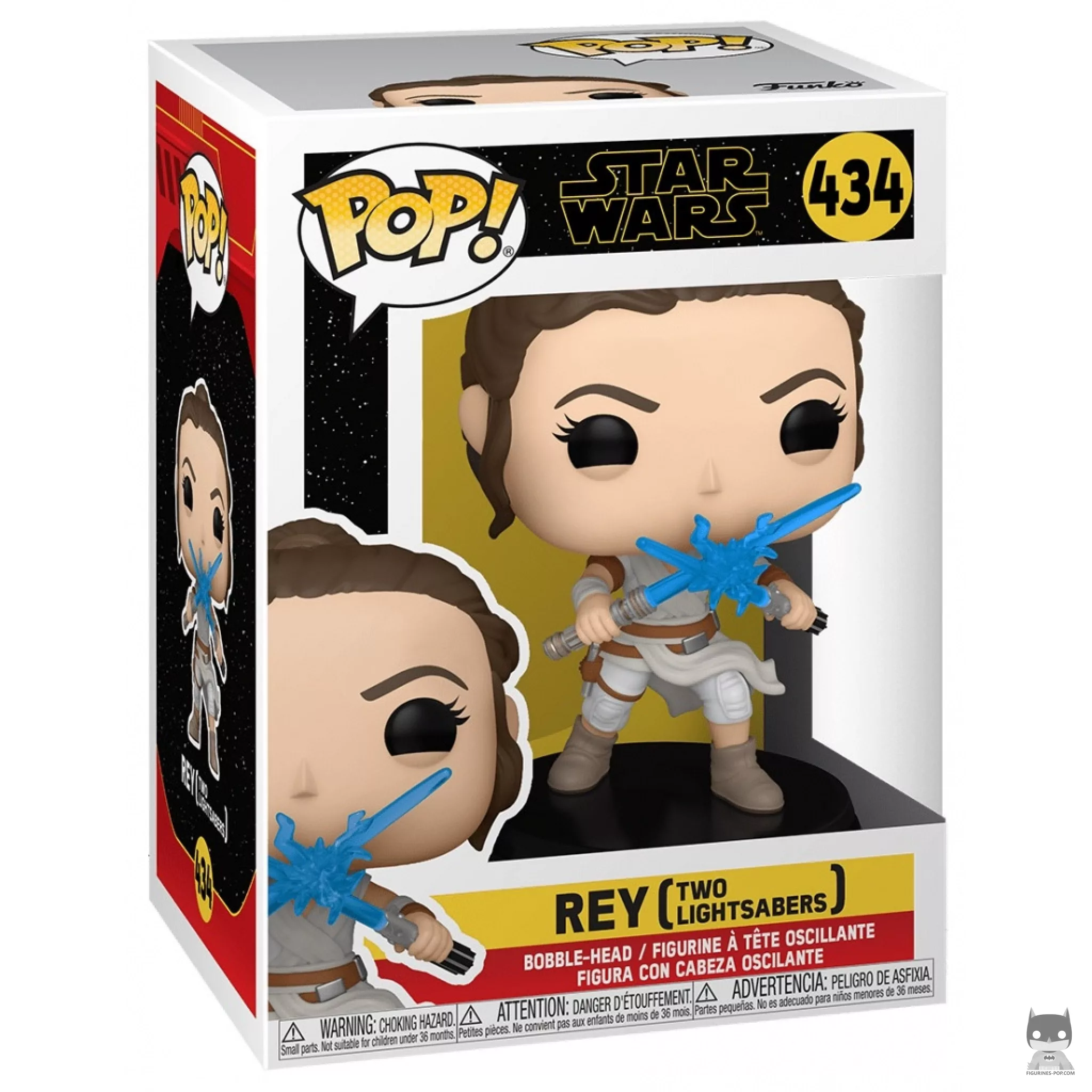 Figura Funko Pop! Rey con dos sables de luz en su caja