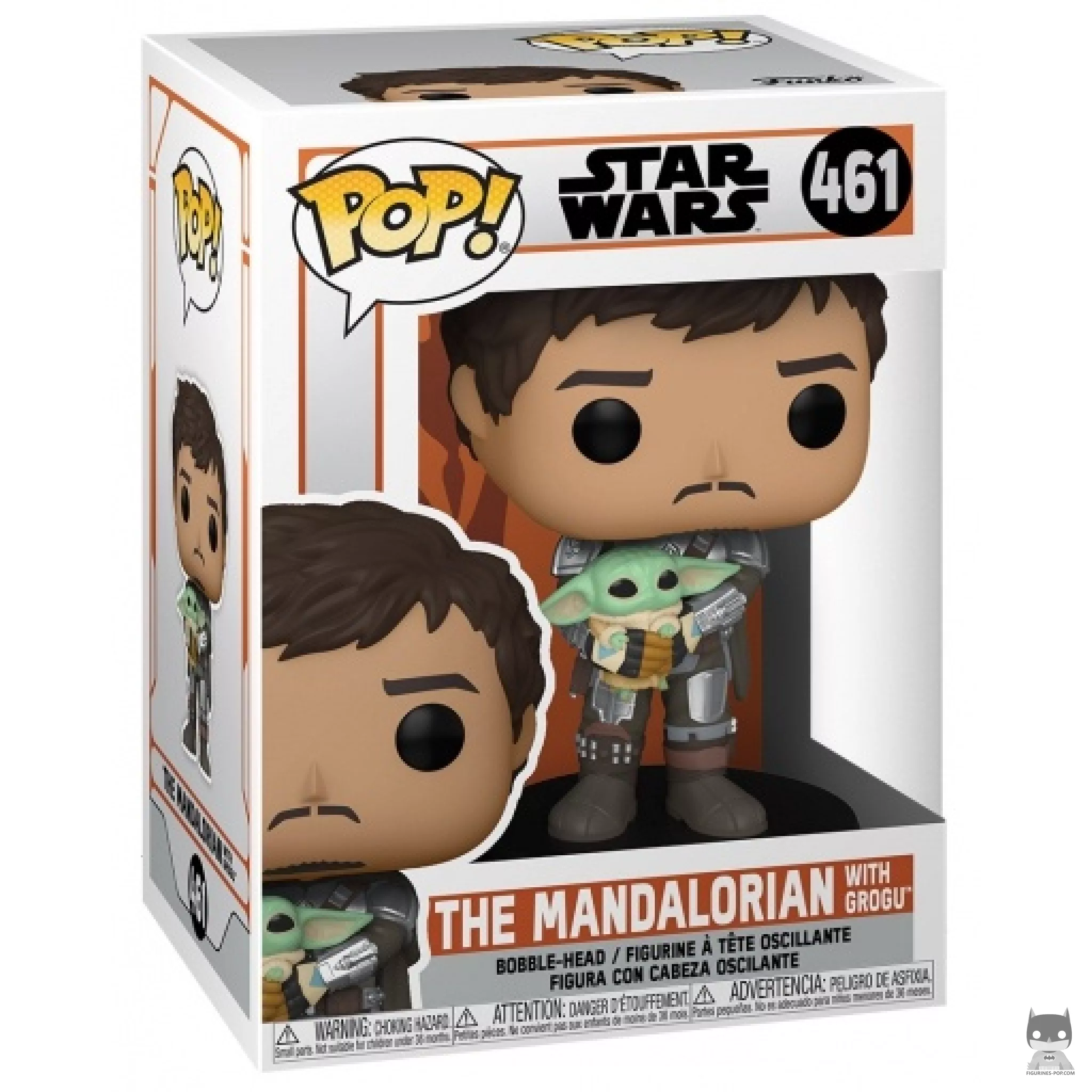 Figura Funko Pop! El Mandaloriano con Grogu en su caja