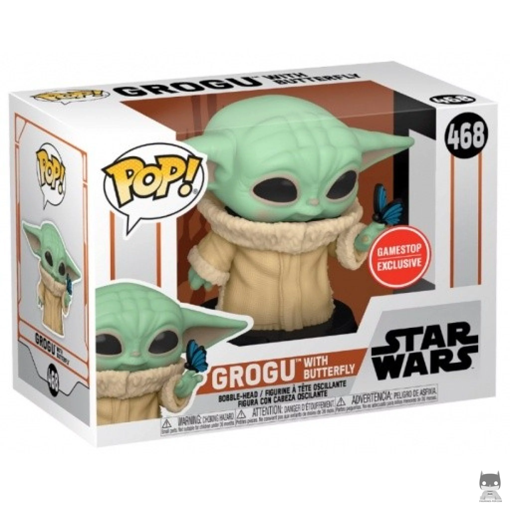 Figura Funko Pop! Grogu con mariposa en su caja