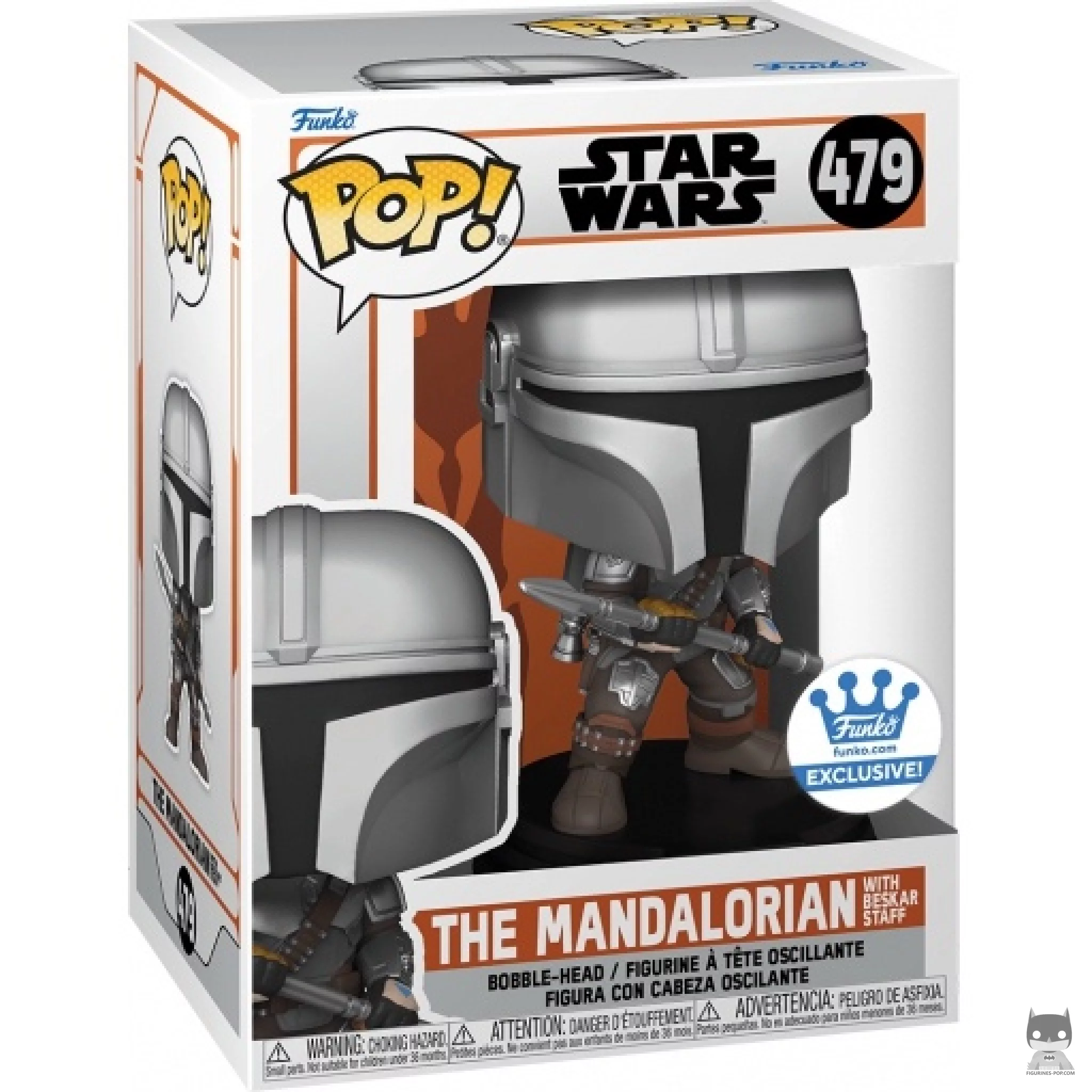Figura Funko Pop! Mandaloriano con bastón de beskar en su caja