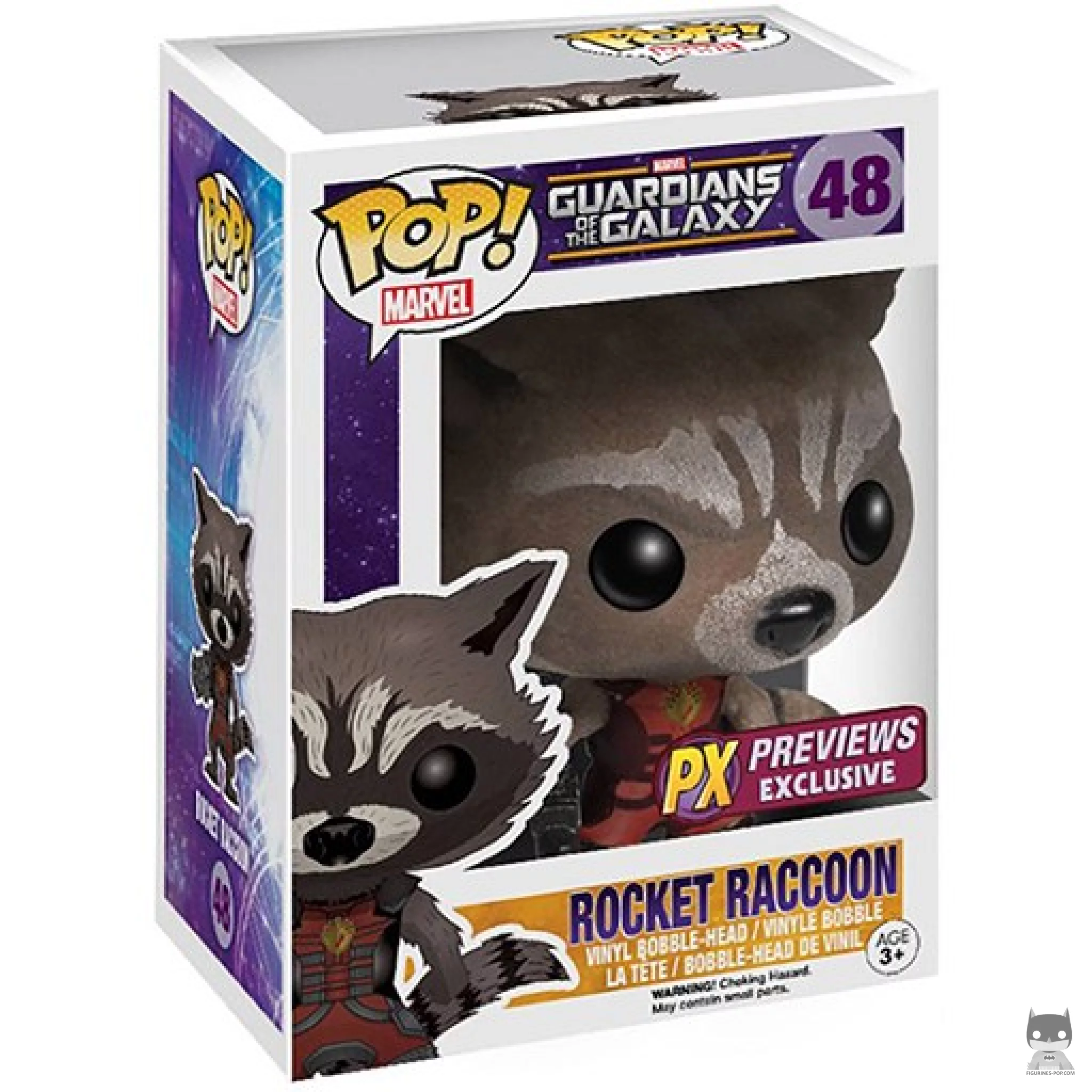 Figura Funko Pop! Rocket Raccoon (Traje de Devastador) (Flocado) en su caja