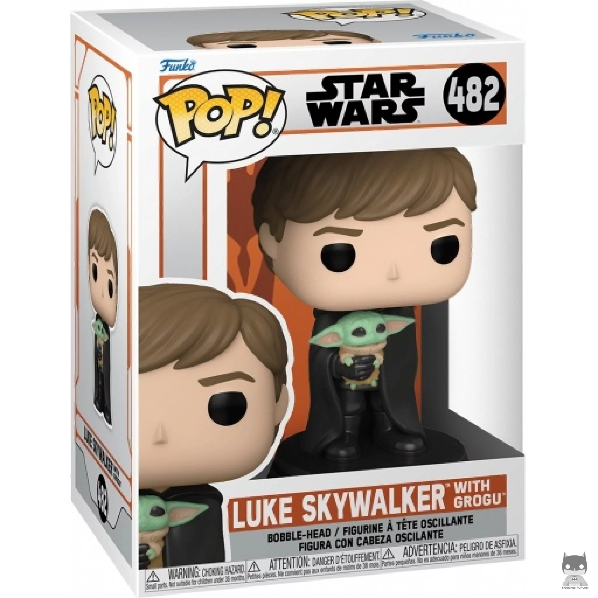 Figura Funko Pop! Luke Skywalker con Grogu en su caja