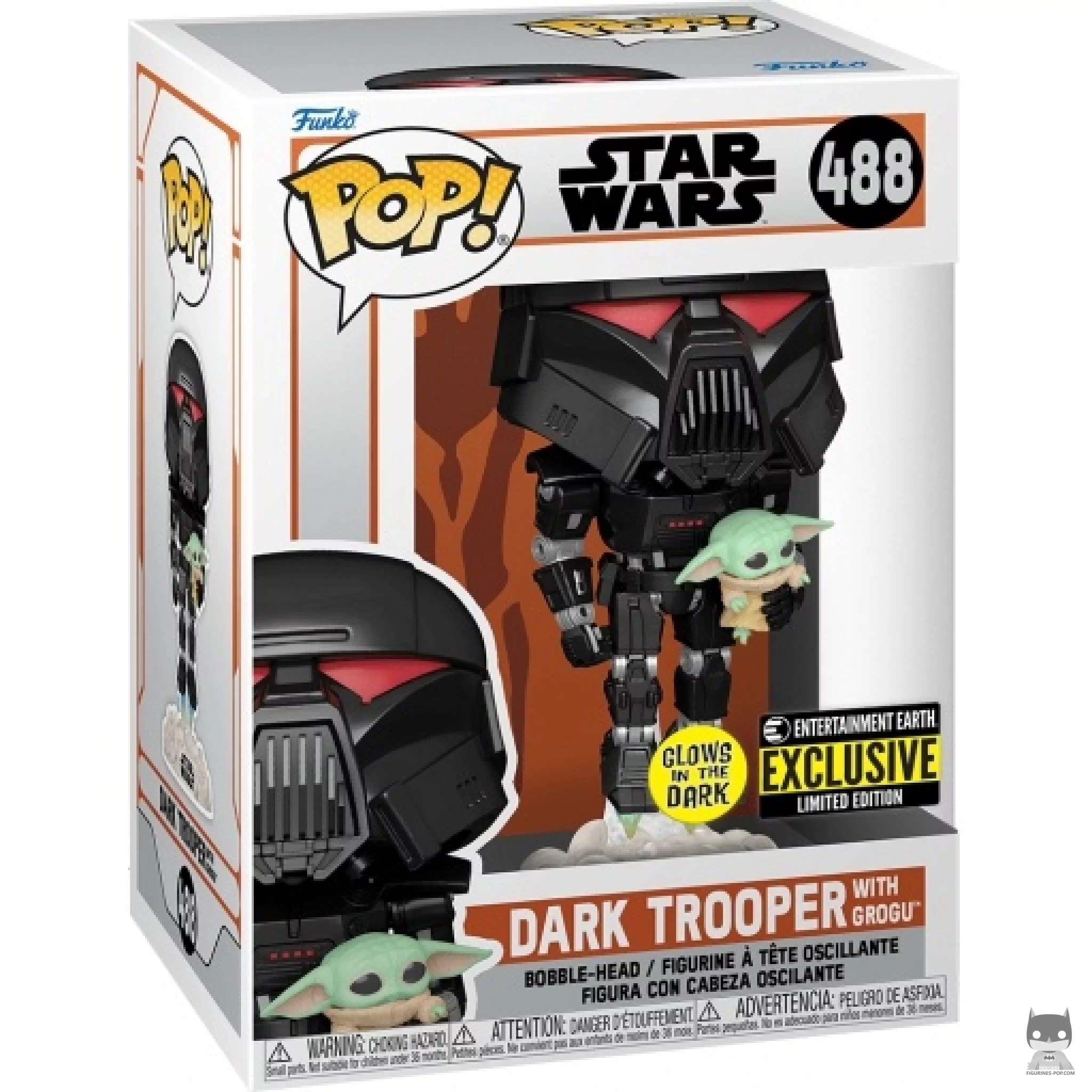 Figura Funko Pop! Dark Trooper con Grogu en su caja