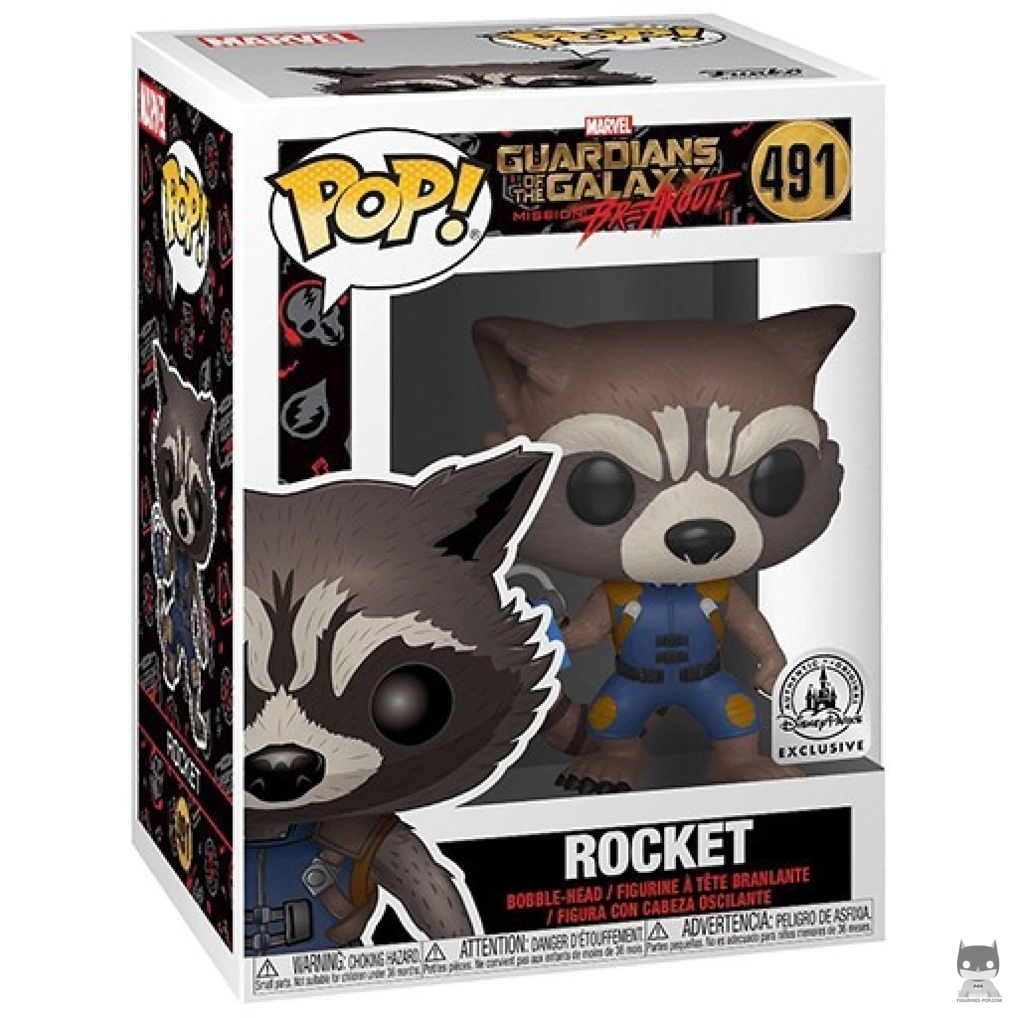 Figura Funko Pop! Rocket (Mission Breakout) en su caja