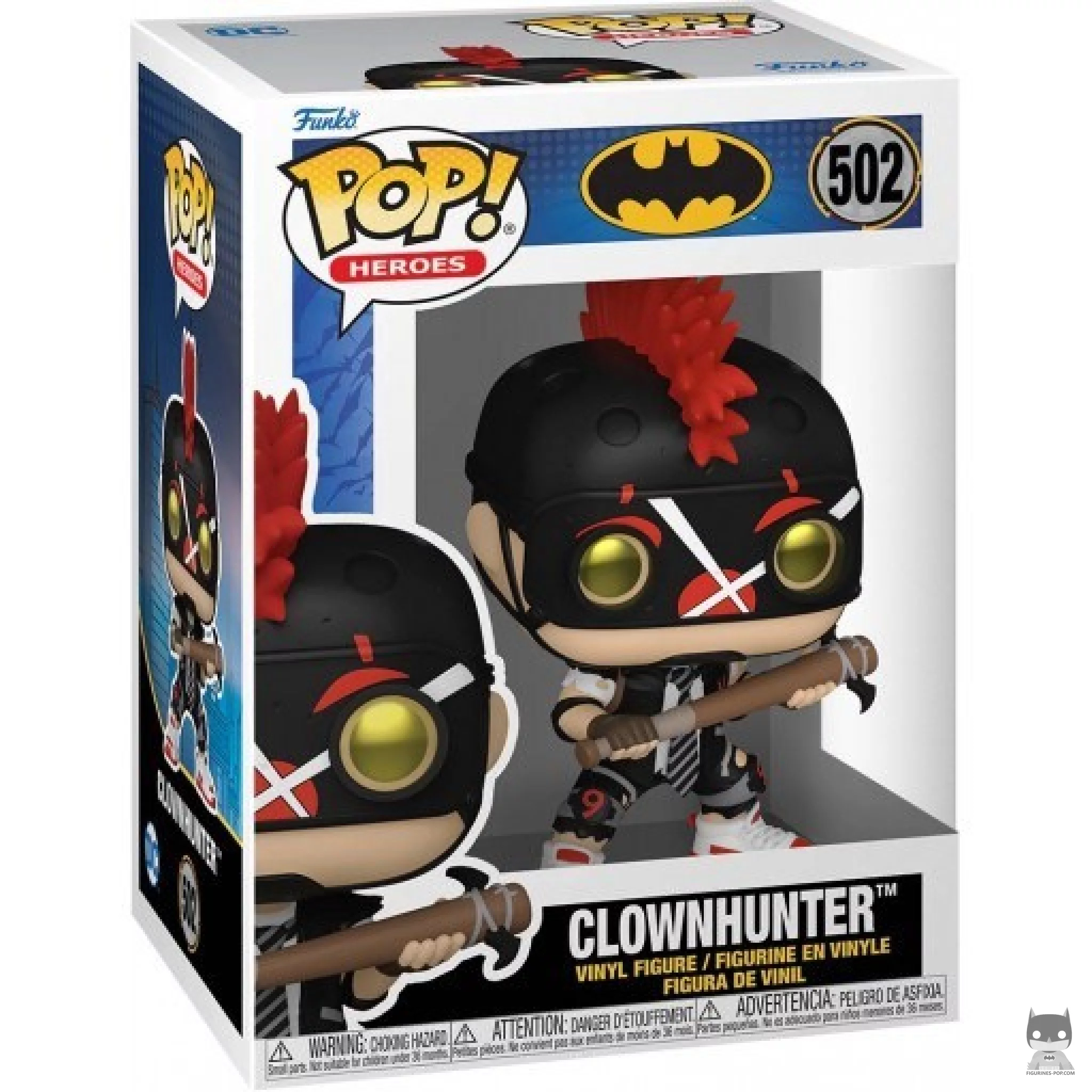 Figura Funko Pop! Clownhunter (Batman: Zona de guerra) en su caja
