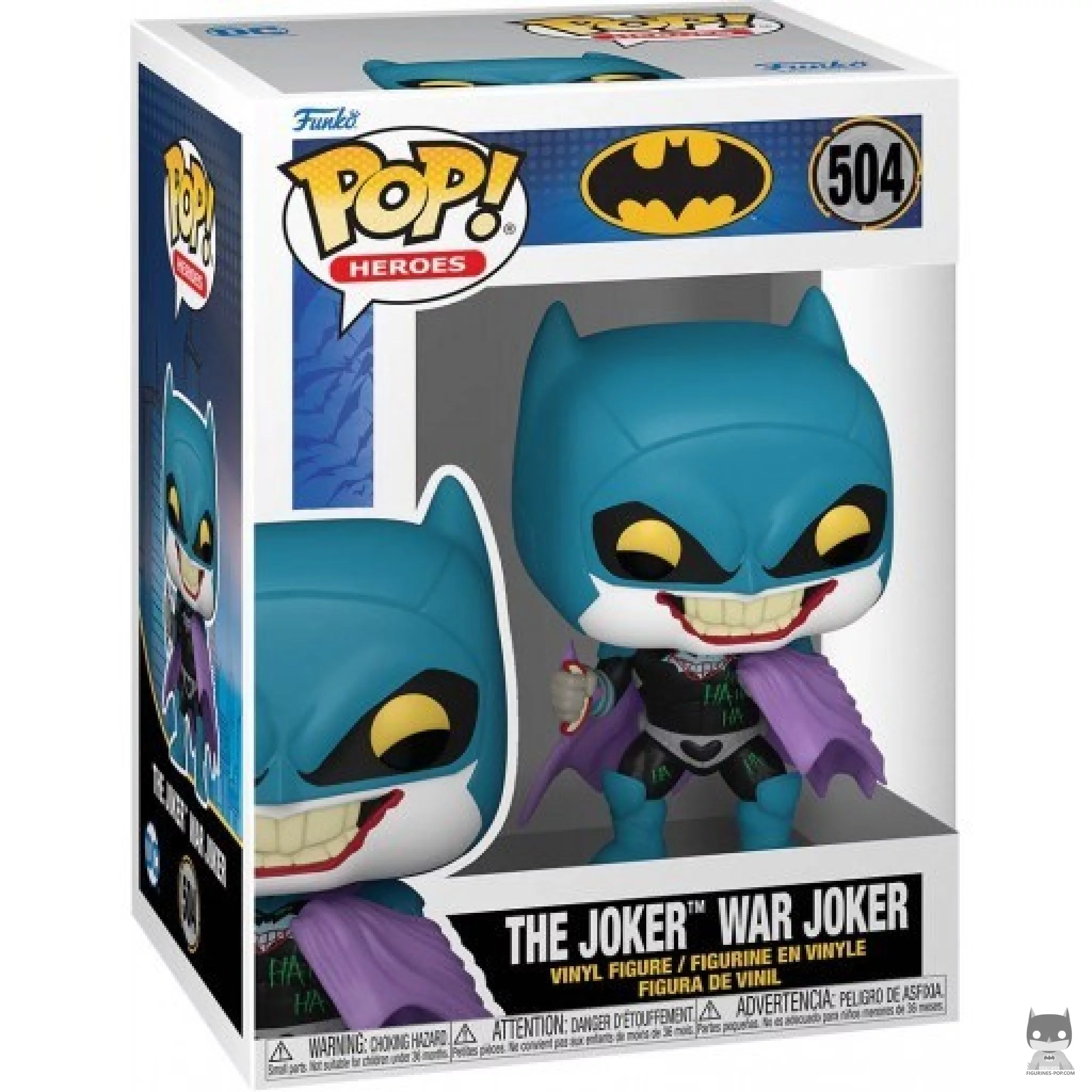 Figura Funko Pop! Joker de la Guerra del Joker (Batman: Zona de guerra) en su caja