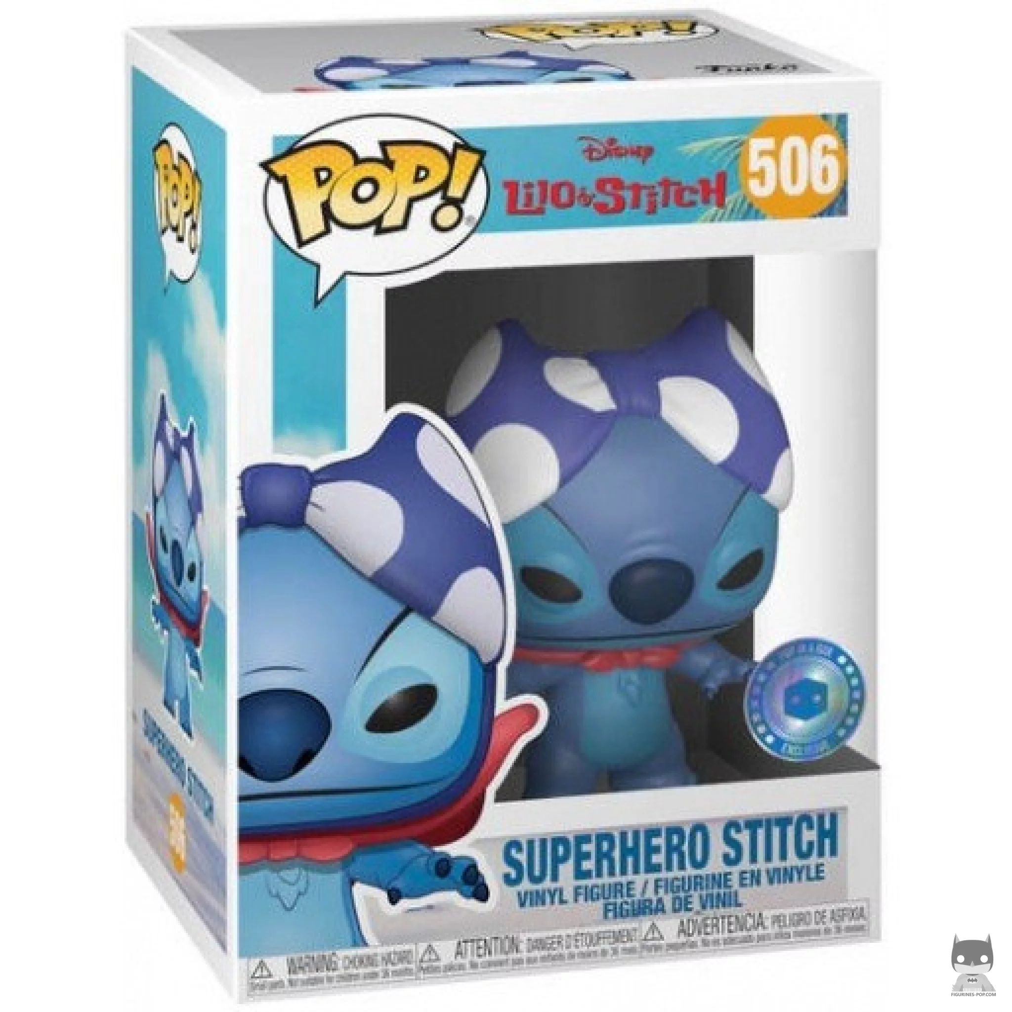 Figura Funko Pop! Stitch superhéroe en su caja