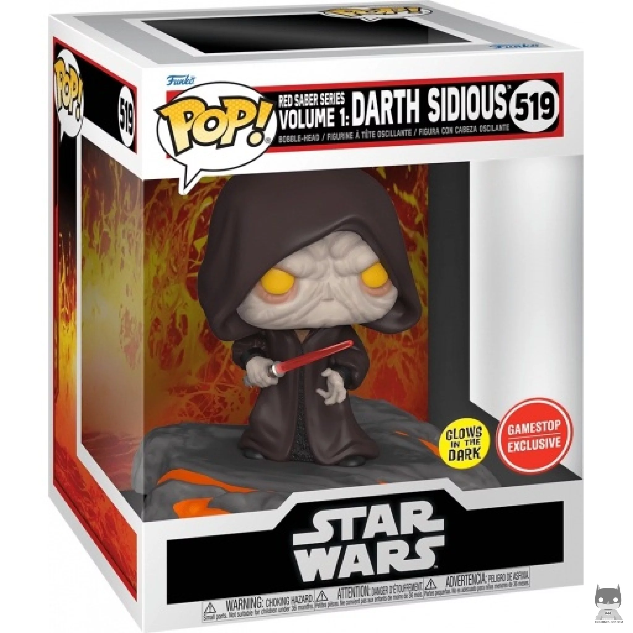 Figura Funko Pop! Red Saber Series Volumen 1: Darth Sidious (Brilla en la oscuridad) en su caja