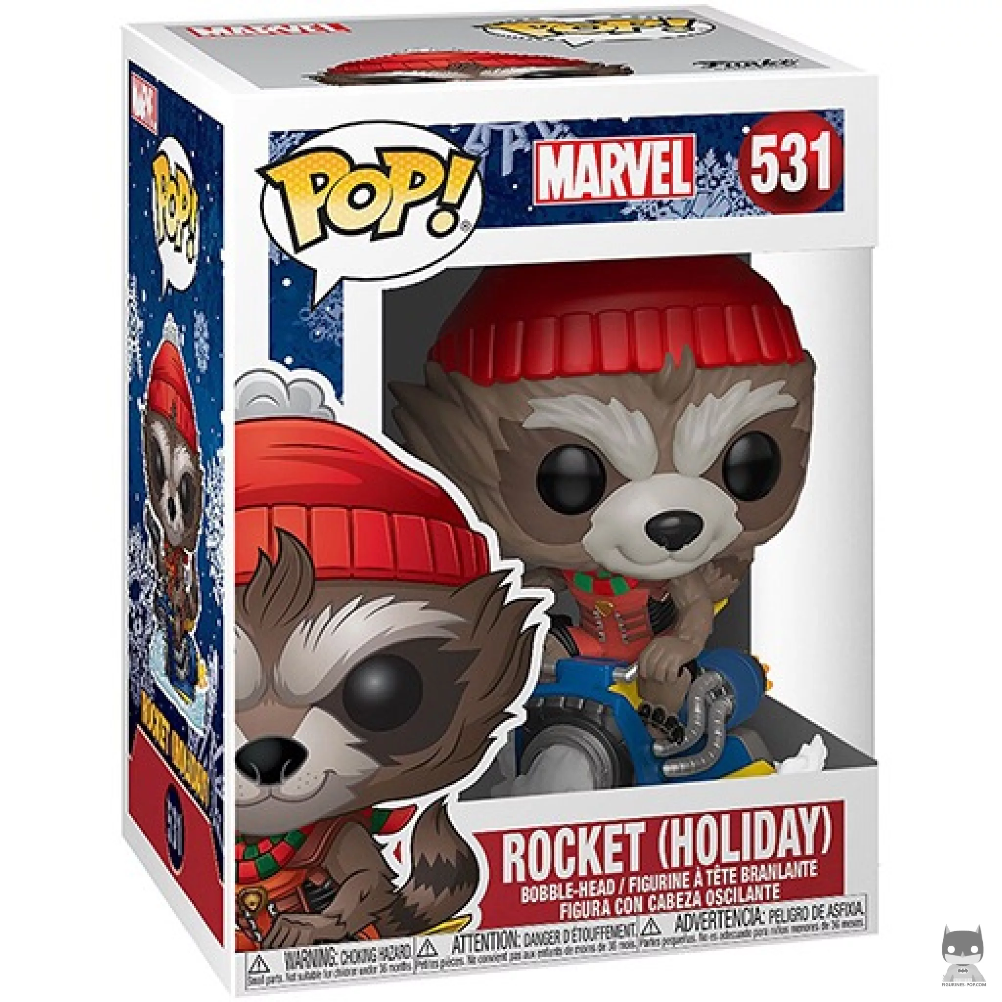 Figura Funko Pop! Rocket (Navidad) en su caja