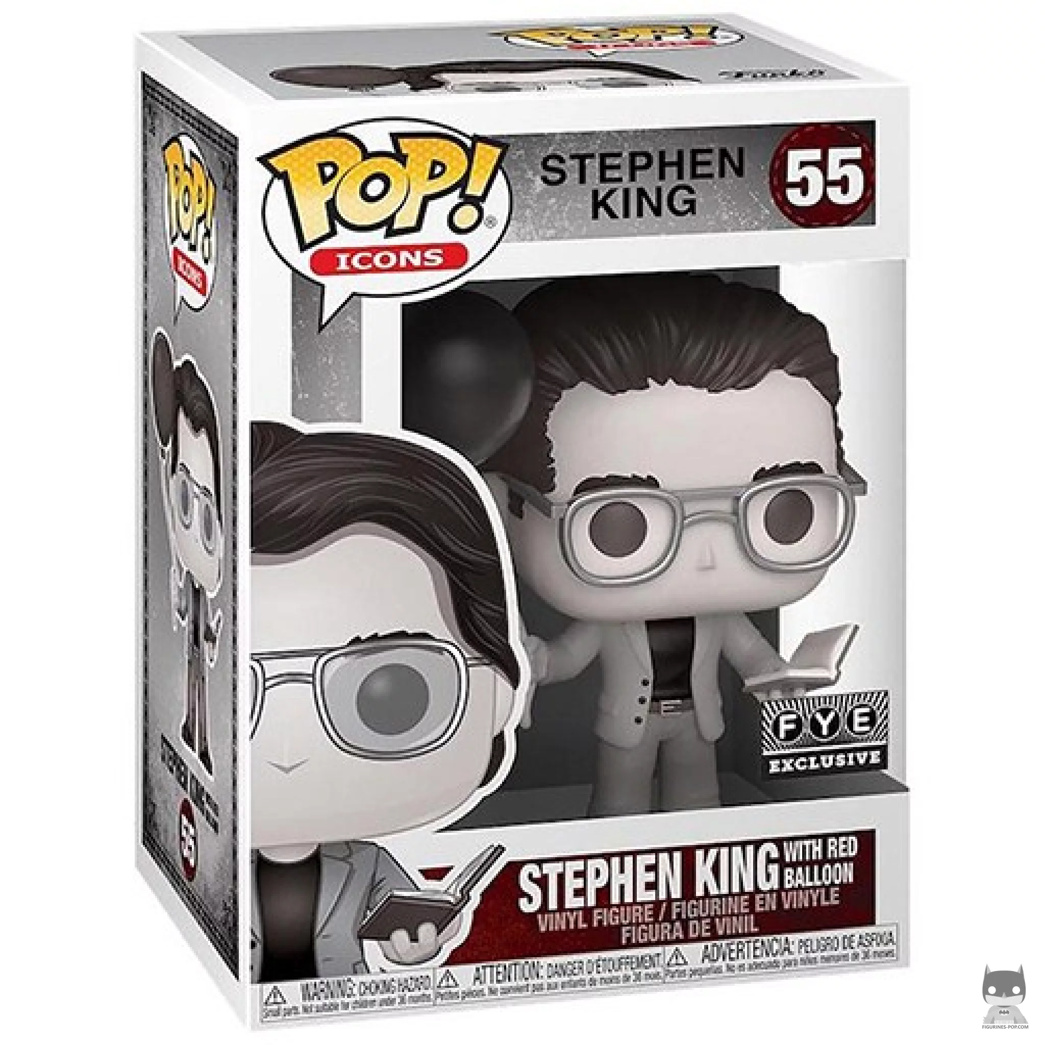 Figura Funko Pop! Stephen King con globo rojo (Blanco y negro) en su caja