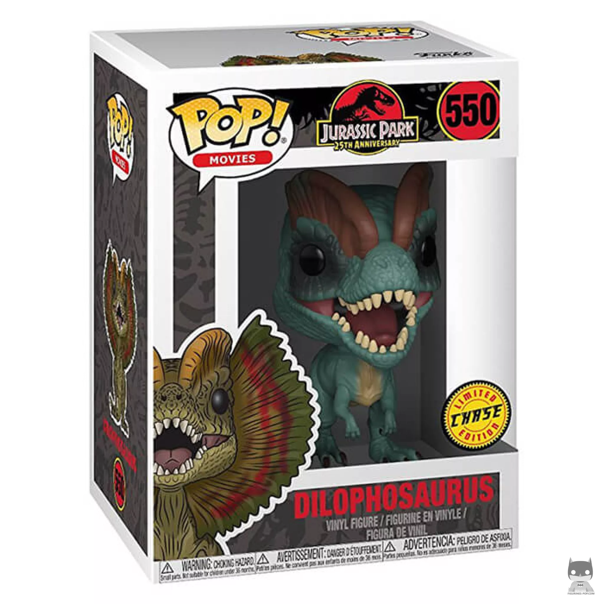 Figura Funko Pop! Dilophosaurus (con gorguera) (Chase) en su caja
