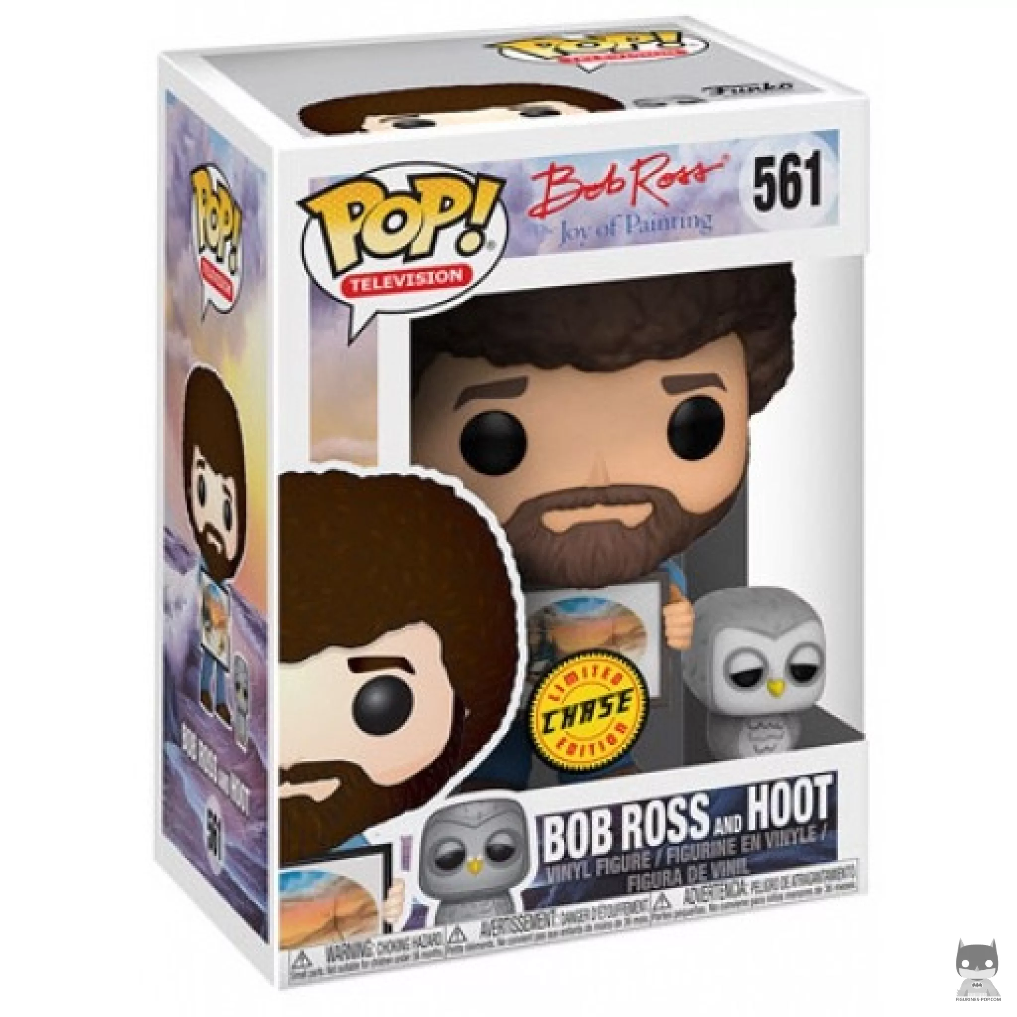 Figura Funko Pop! Bob Ross & Hoot (Chase) en su caja