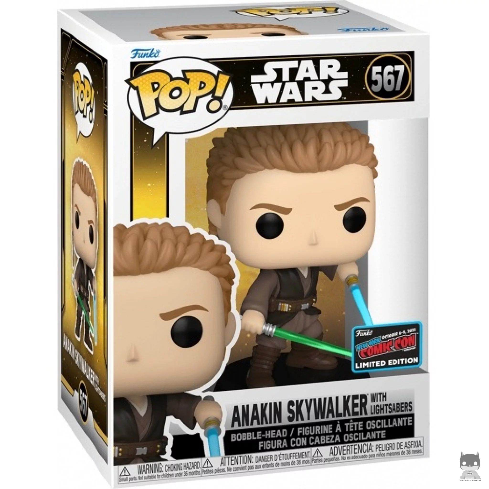 Figura Funko Pop! Anakin Skywalker con sables de luz en su caja