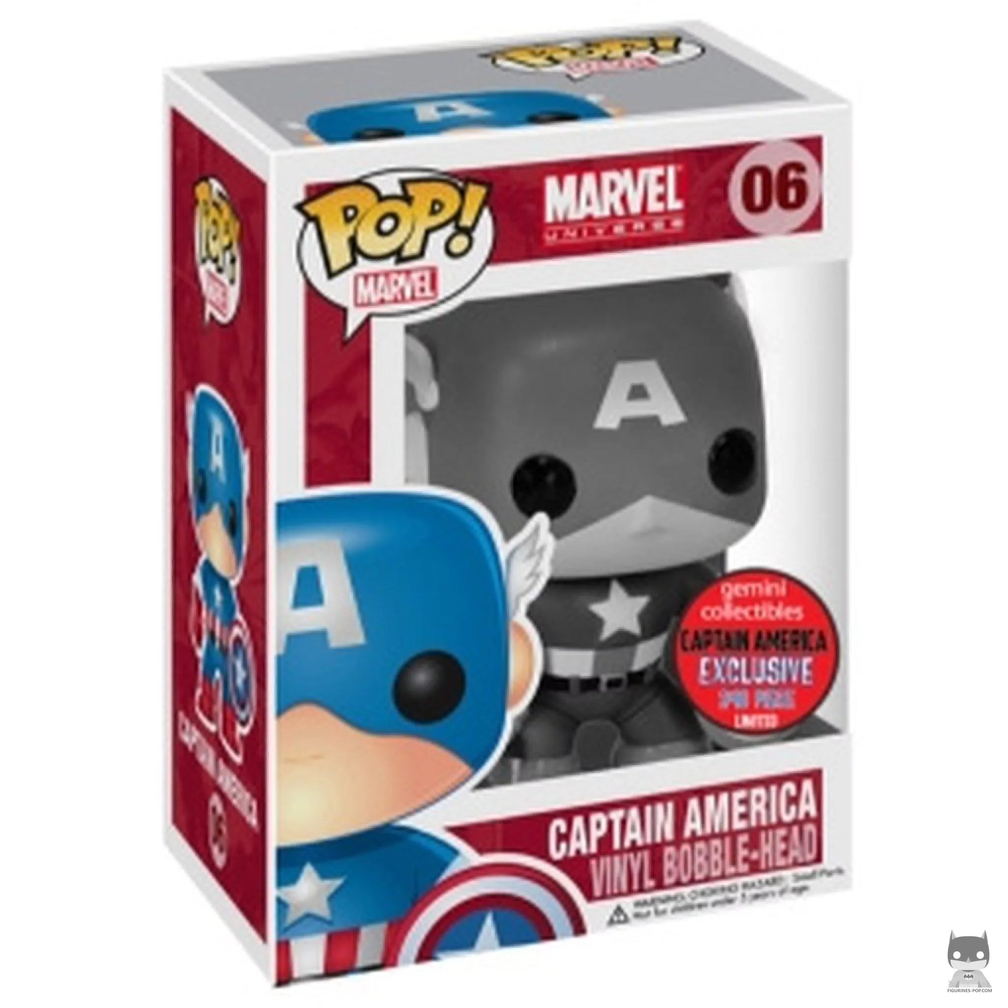Figura Funko Pop! Capitán América (Blanco y negro) en su caja