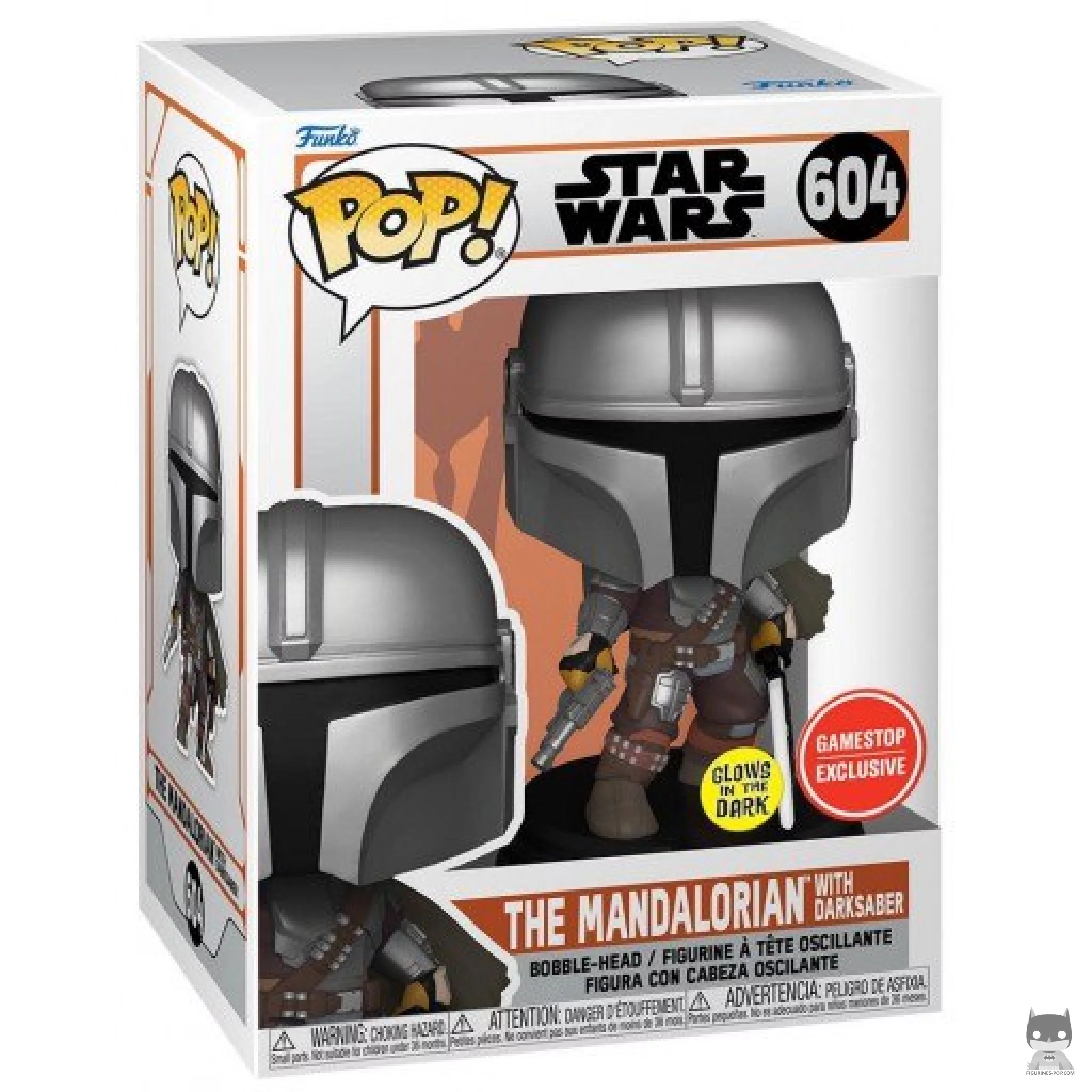 Figura Funko Pop! Mandaloriano con el Sable Oscuro (Brilla en la oscuridad) en su caja