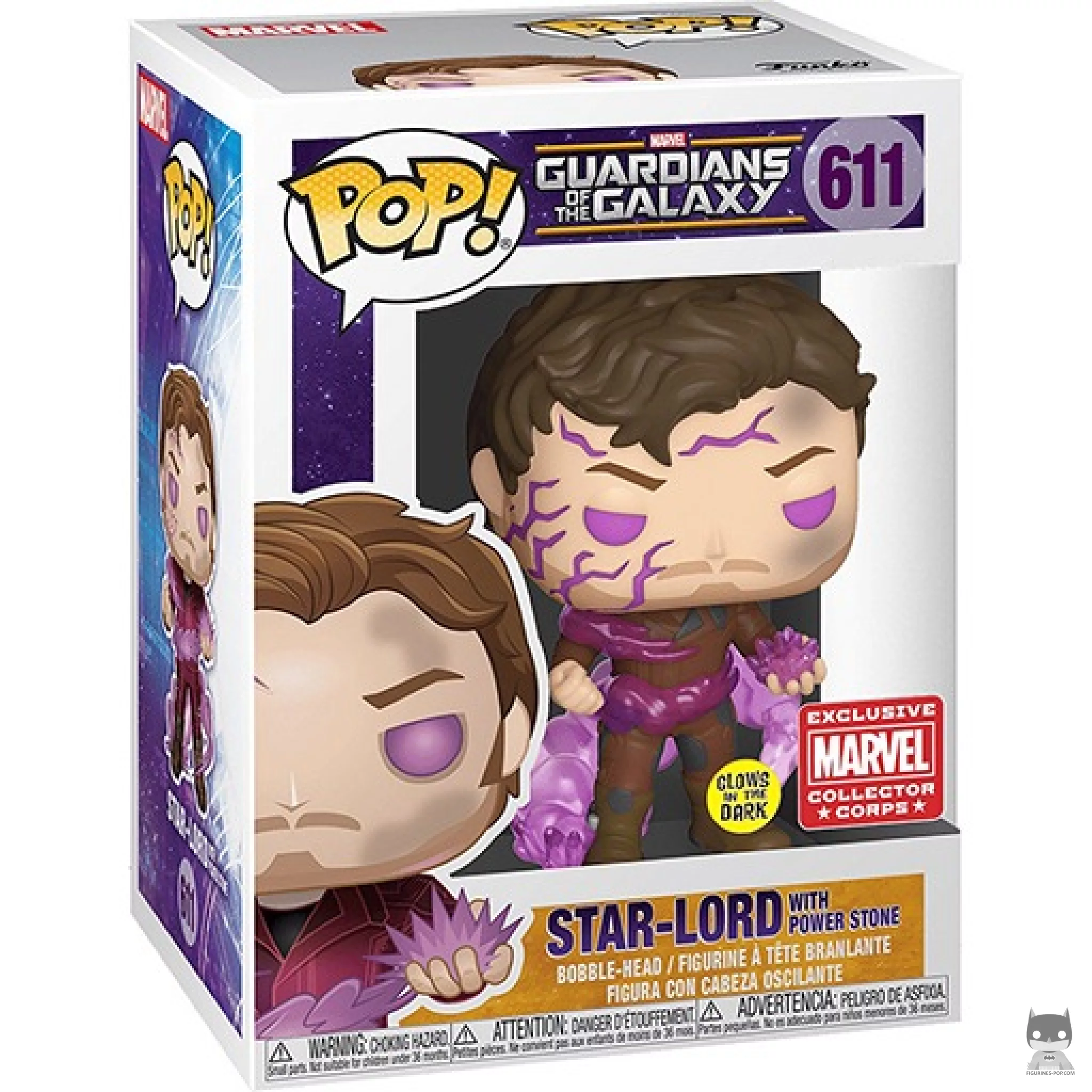 Figura Funko Pop! Star-Lord con la Gema del Poder en su caja