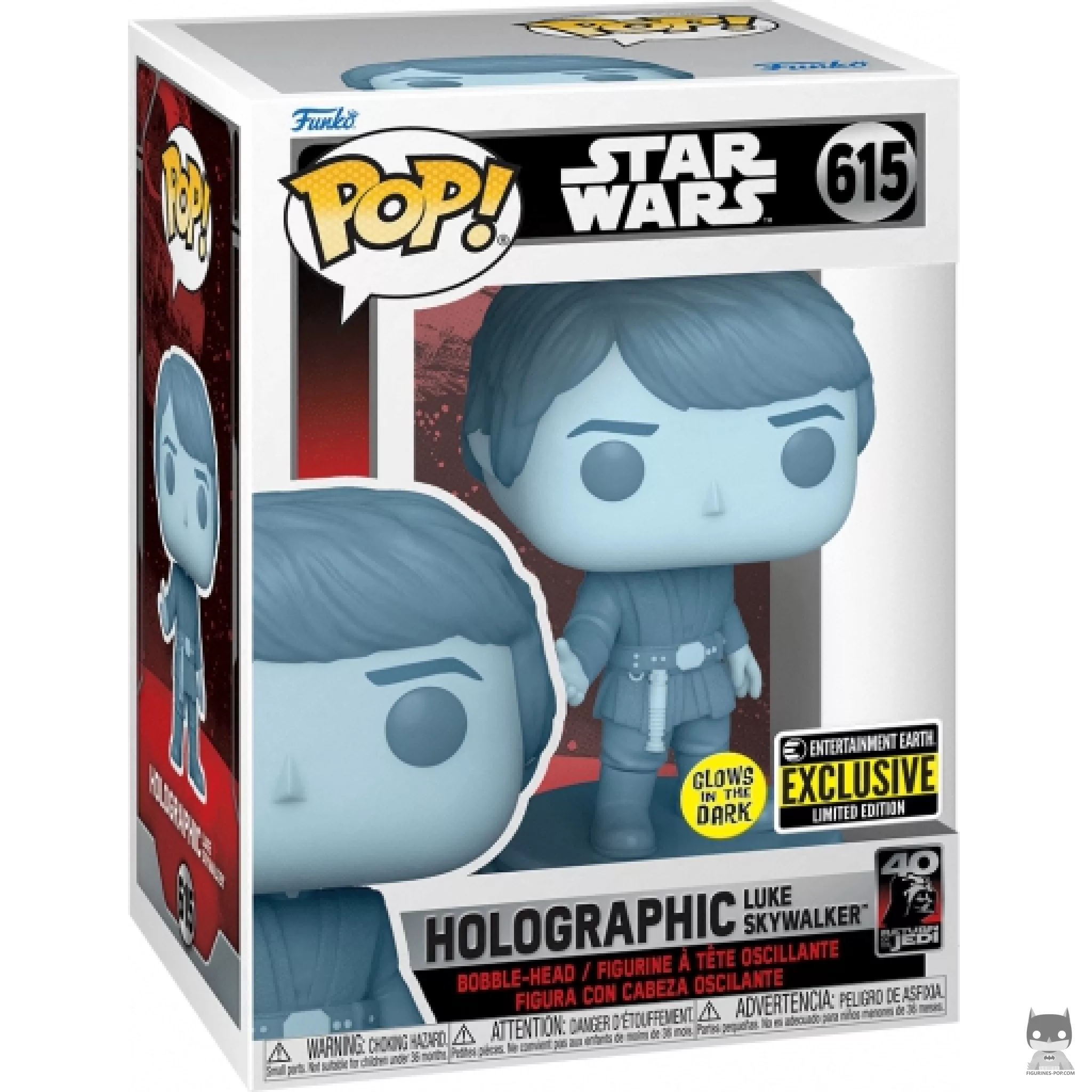 Figura Funko Pop! Luke Skywalker holográfico (Brilla en la oscuridad) en su caja