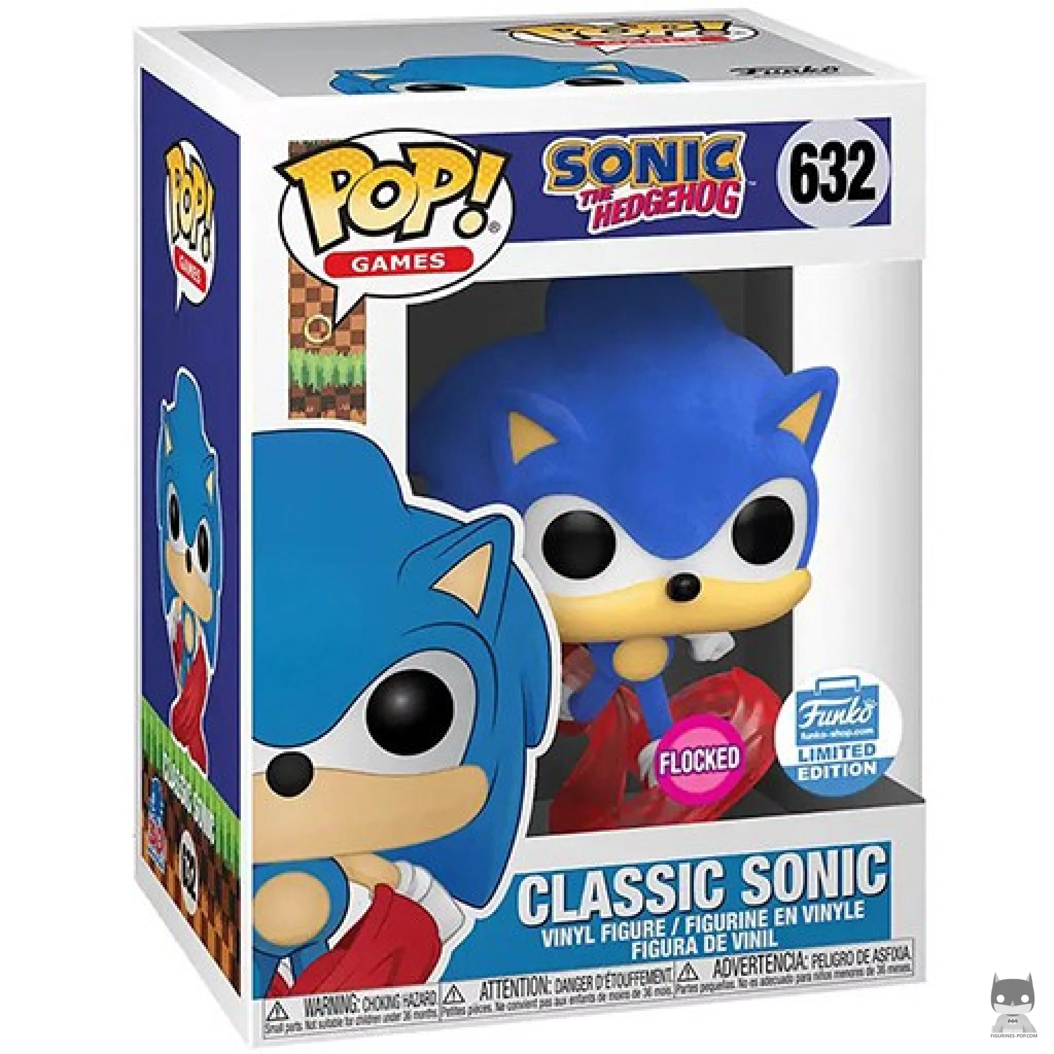Figura Funko Pop! Sonic clásico (Flocado) en su caja