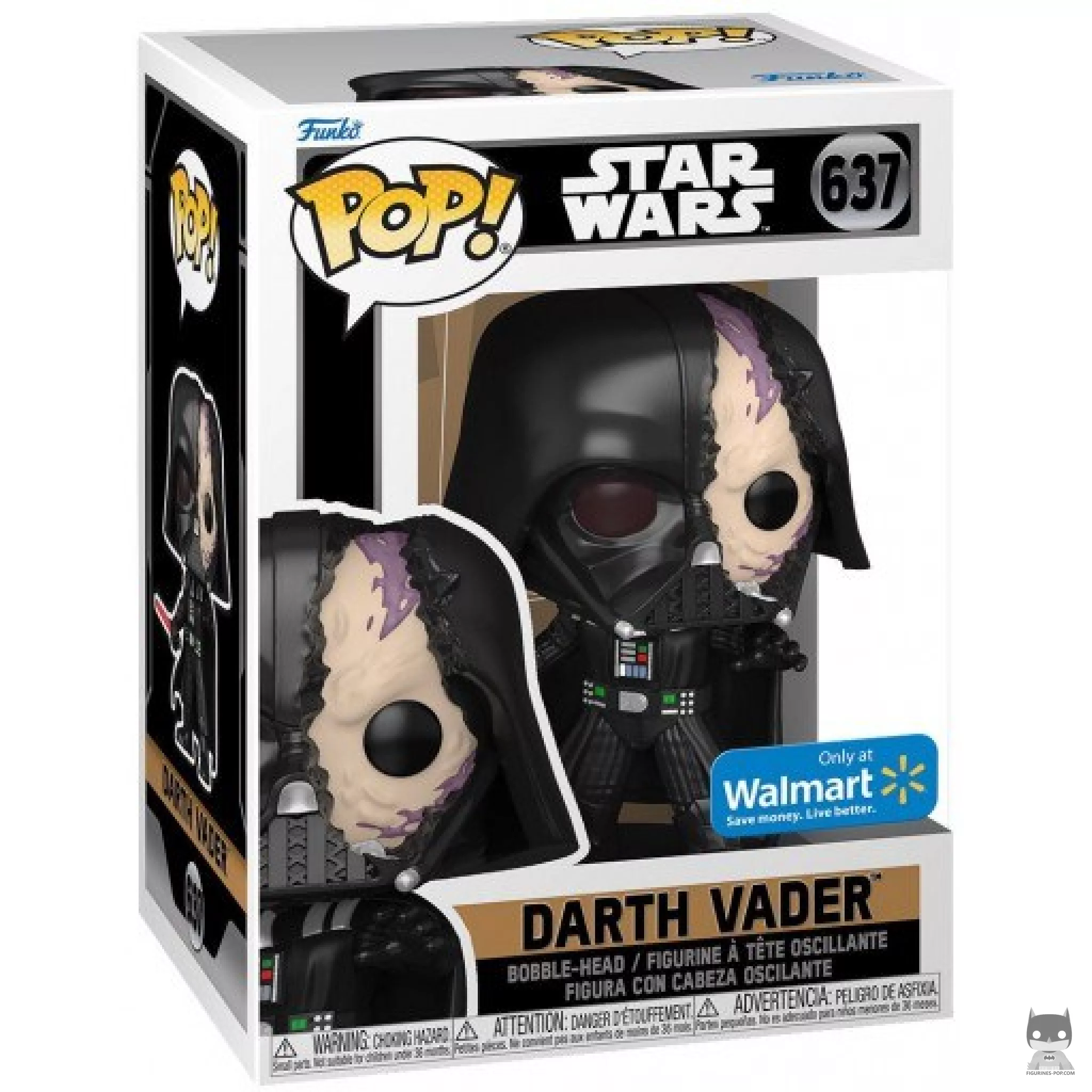 Figura Funko Pop! Darth Vader con el casco dañado en su caja