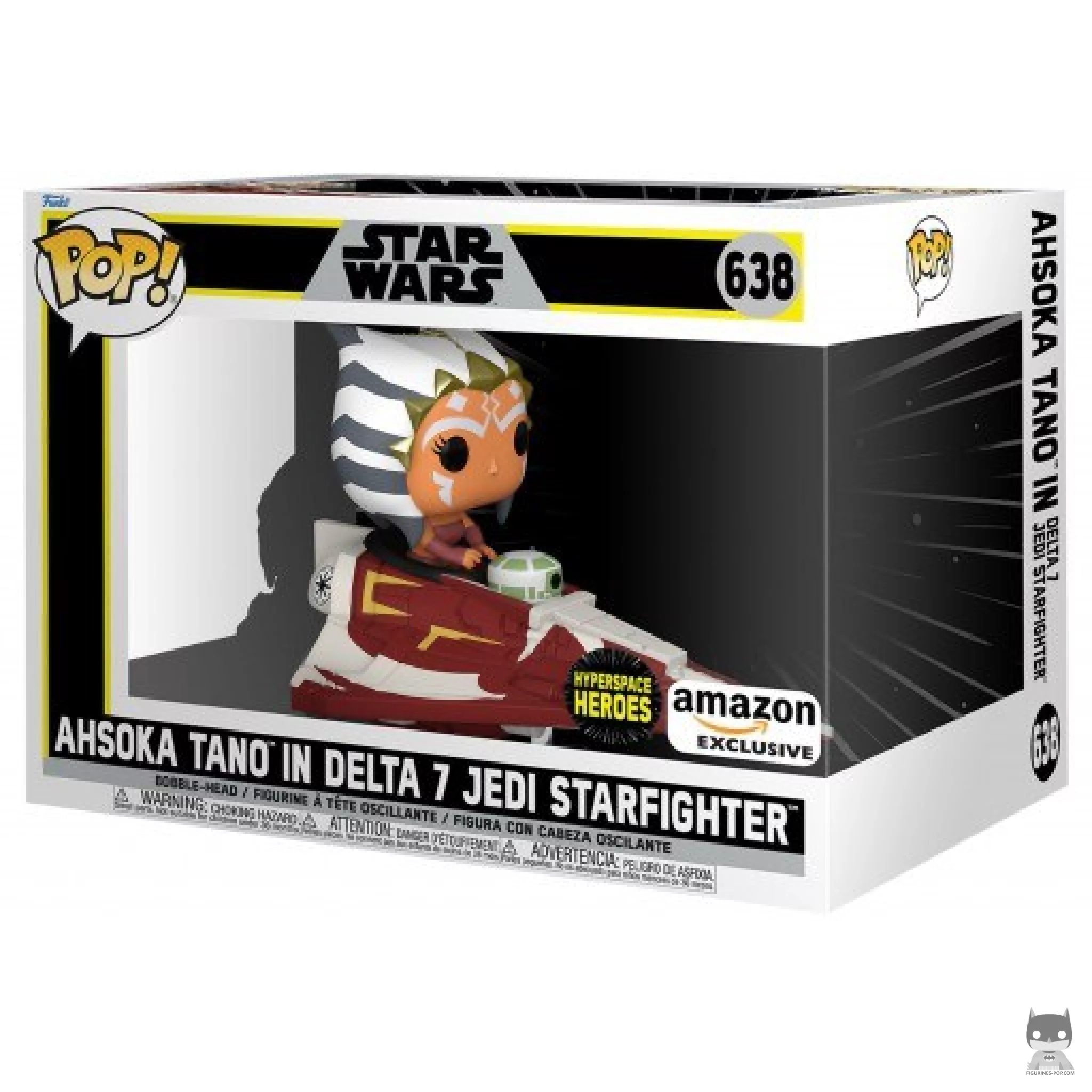 Figura Funko Pop! Hyperspace Heroes: Ahsoka Tano en caza estelar Jedi Delta-7 en su caja