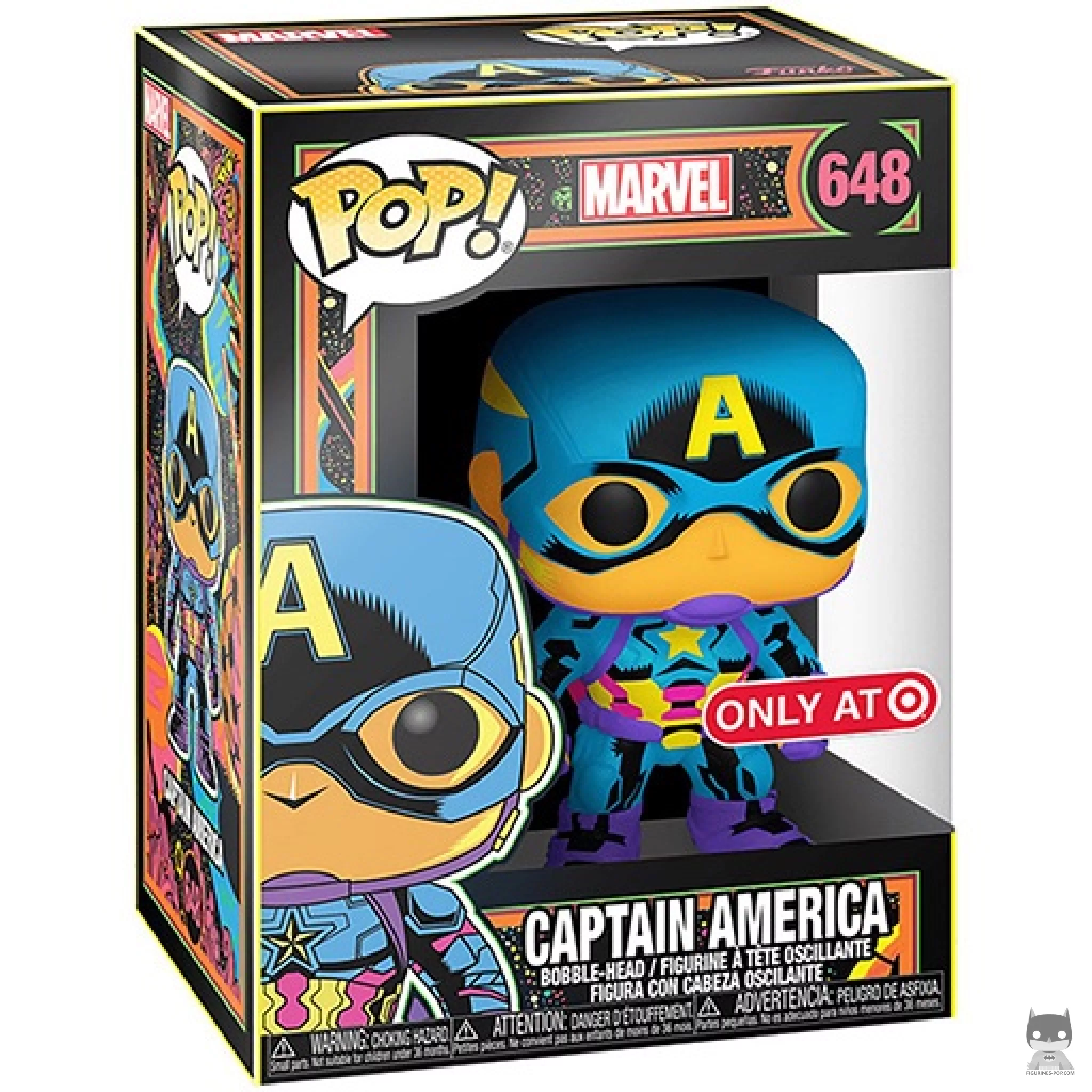 Figura Funko Pop! Capitán América (Luz negra) en su caja
