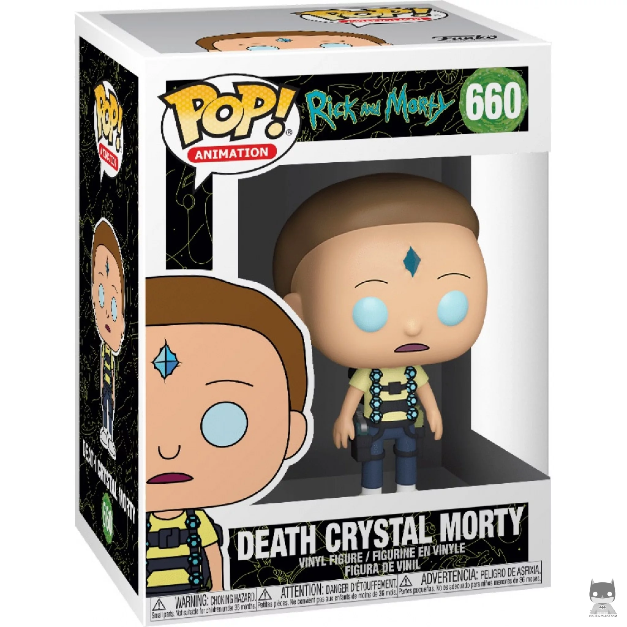 Figura Funko Pop! Morty con el cristal de la muerte en su caja