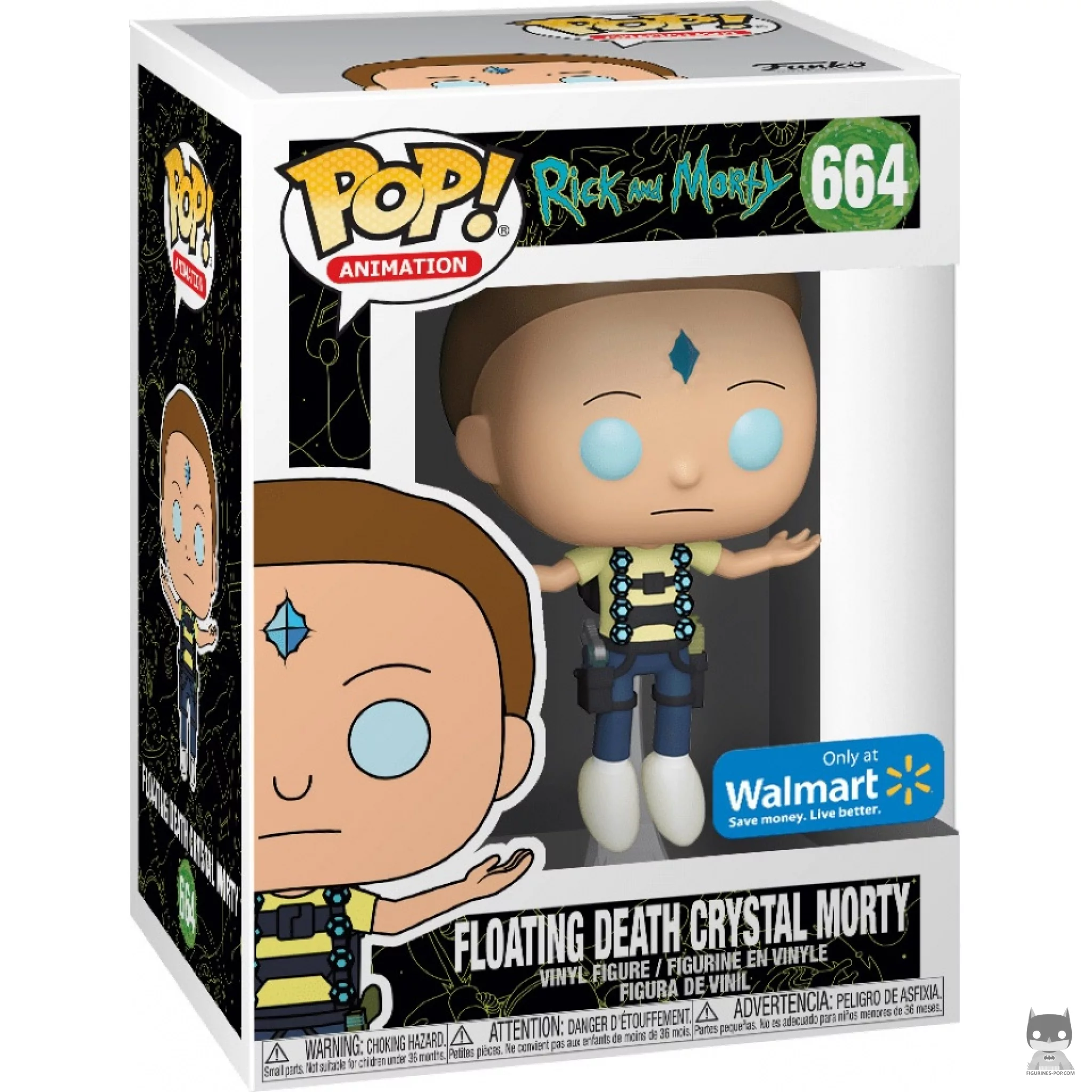 Figura Funko Pop! Morty flotando con el cristal de la muerte en su caja