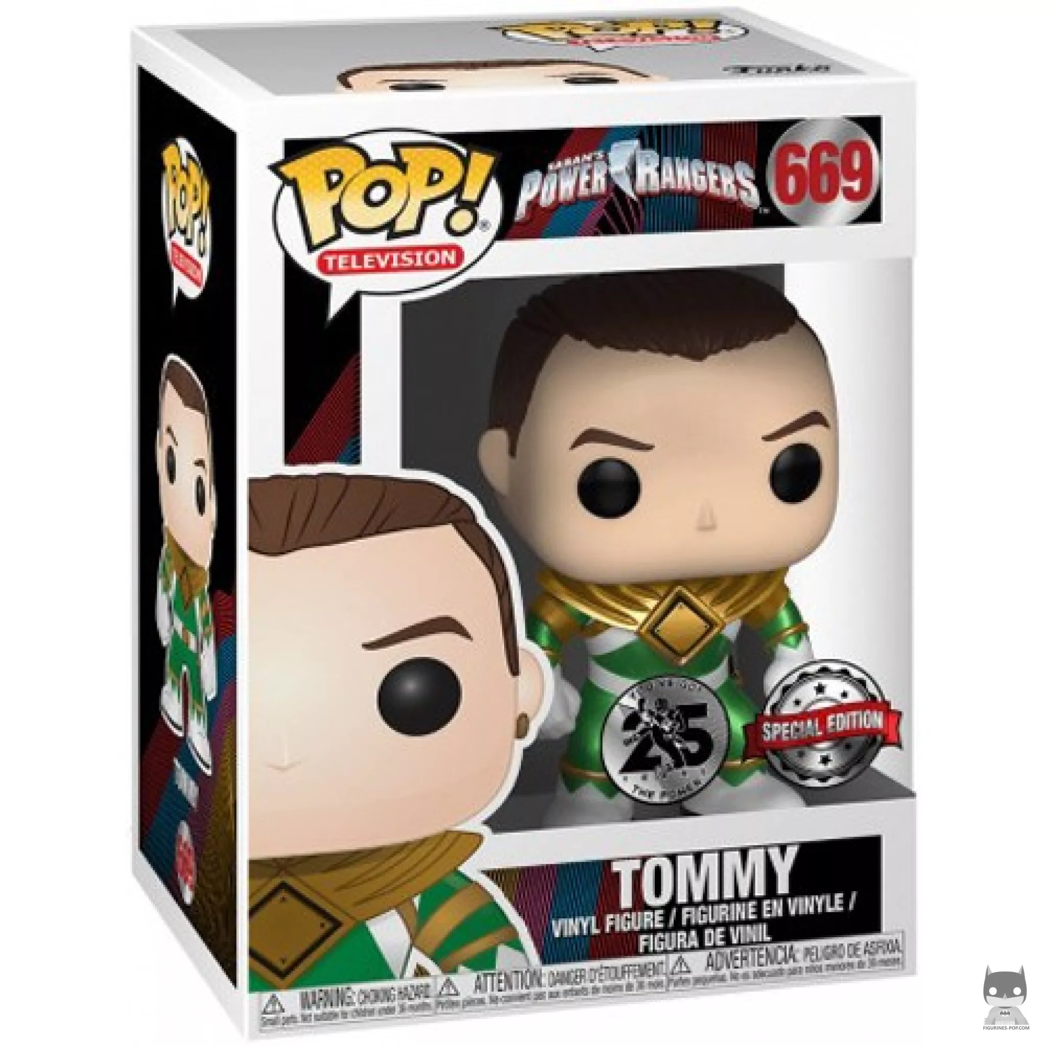 Figura Funko Pop! Tommy Ranger Verde (sin casco) (Metalizado) en su caja