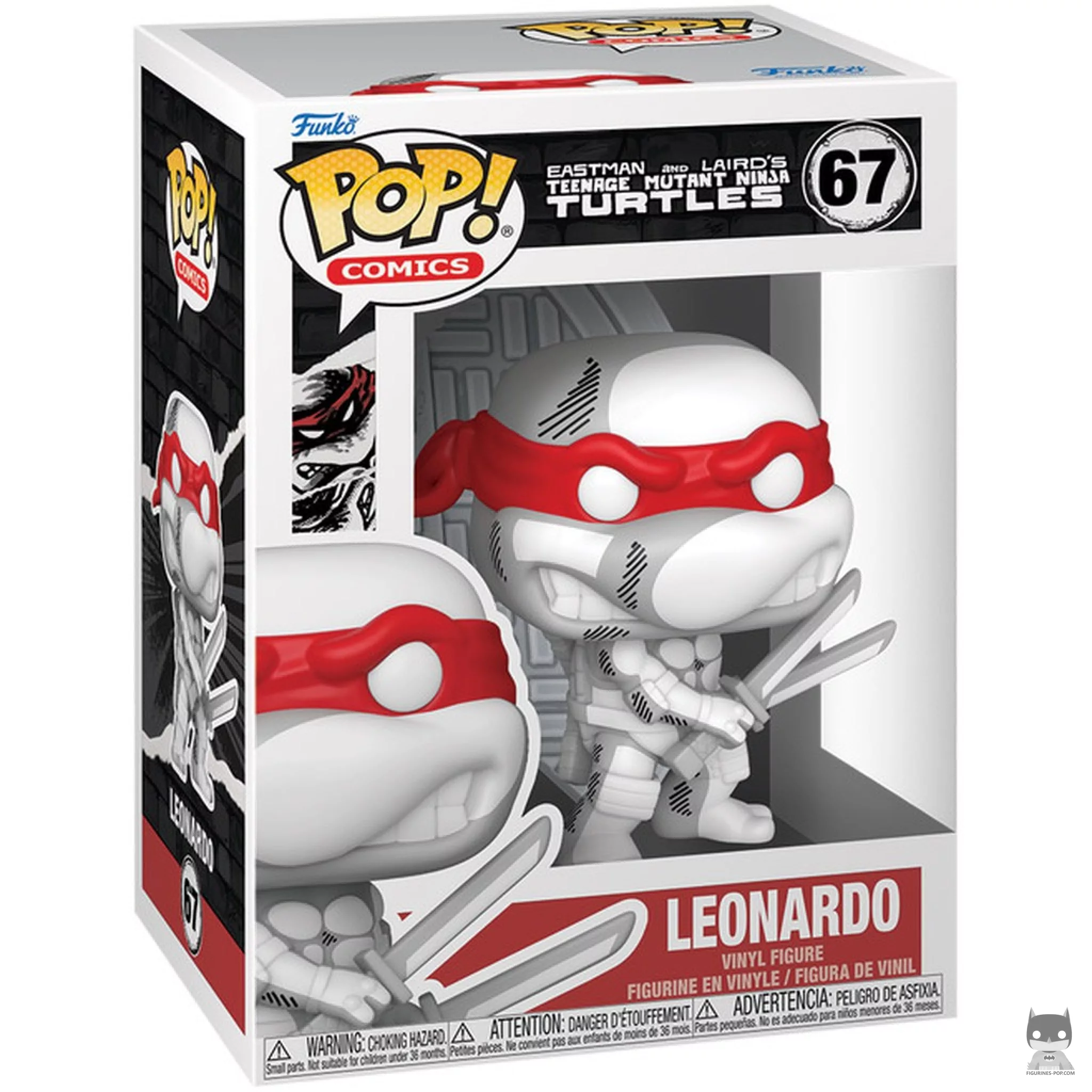 Figura Funko Pop! Leonardo (Dañado en combate) (Comic Deco) en su caja