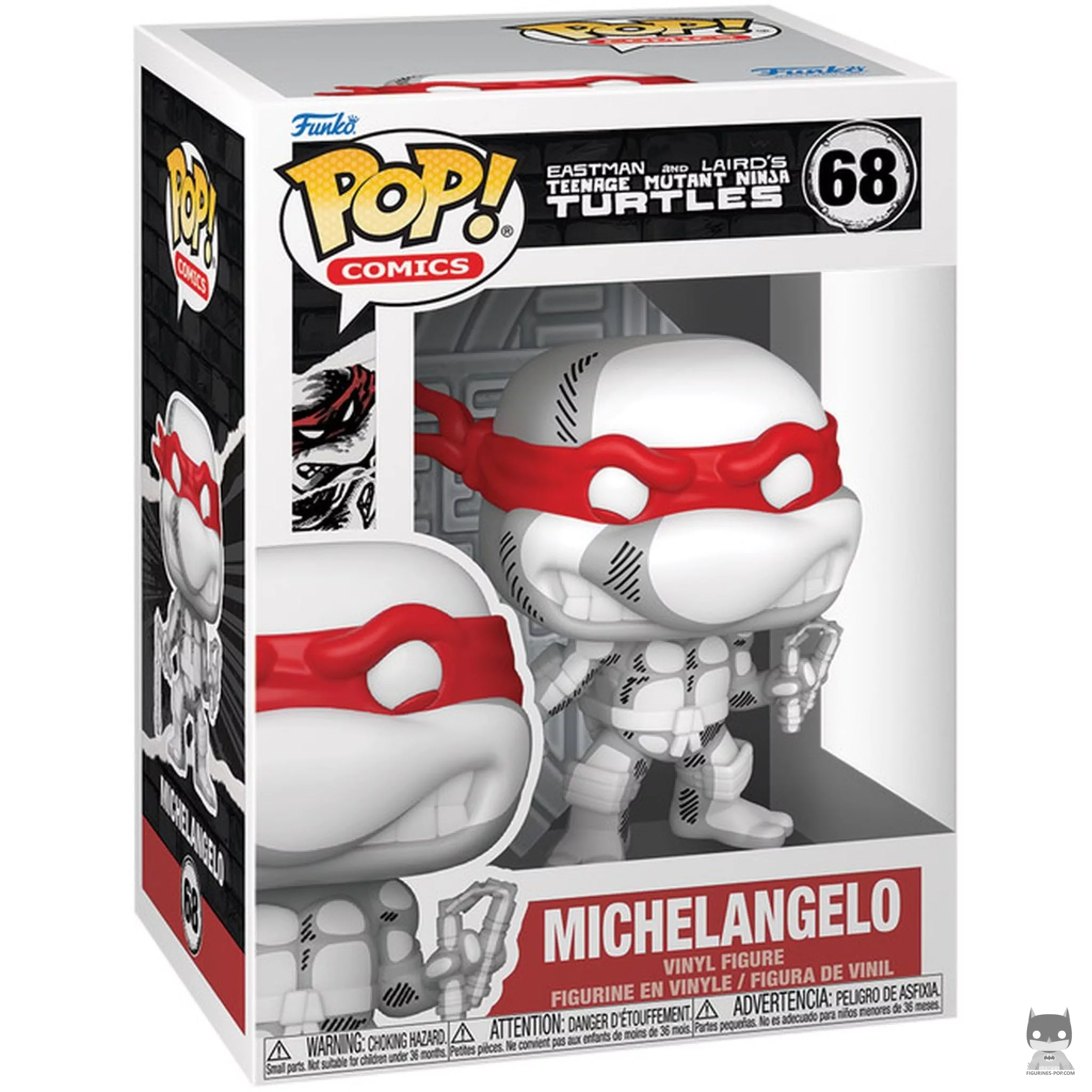 Figura Funko Pop! Miguel Ángel (Dañado en combate) (Comic Deco) en su caja