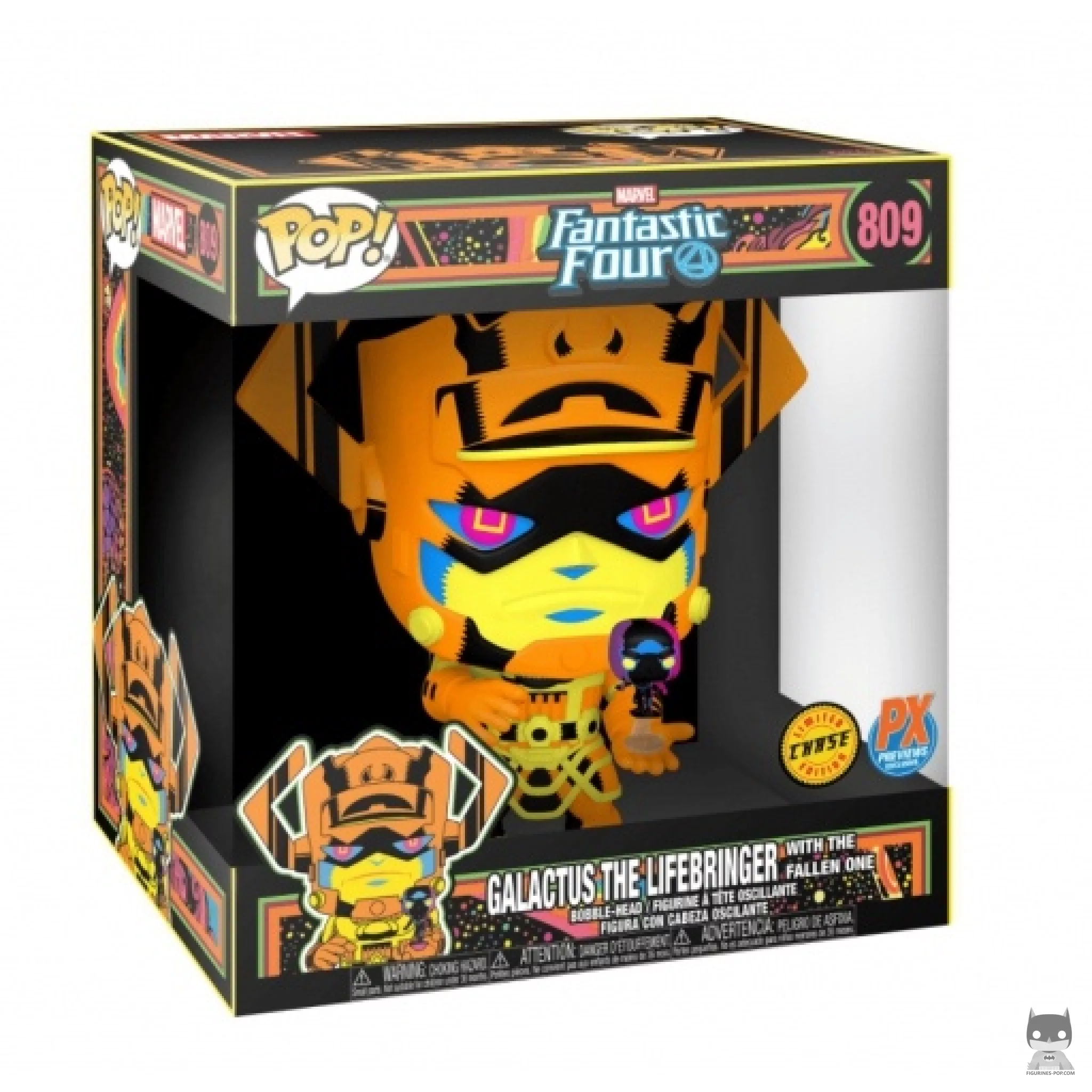 Figura Funko Pop! Galactus con Estela Plateada (Luz negra) (Chase) (Supersized) en su caja
