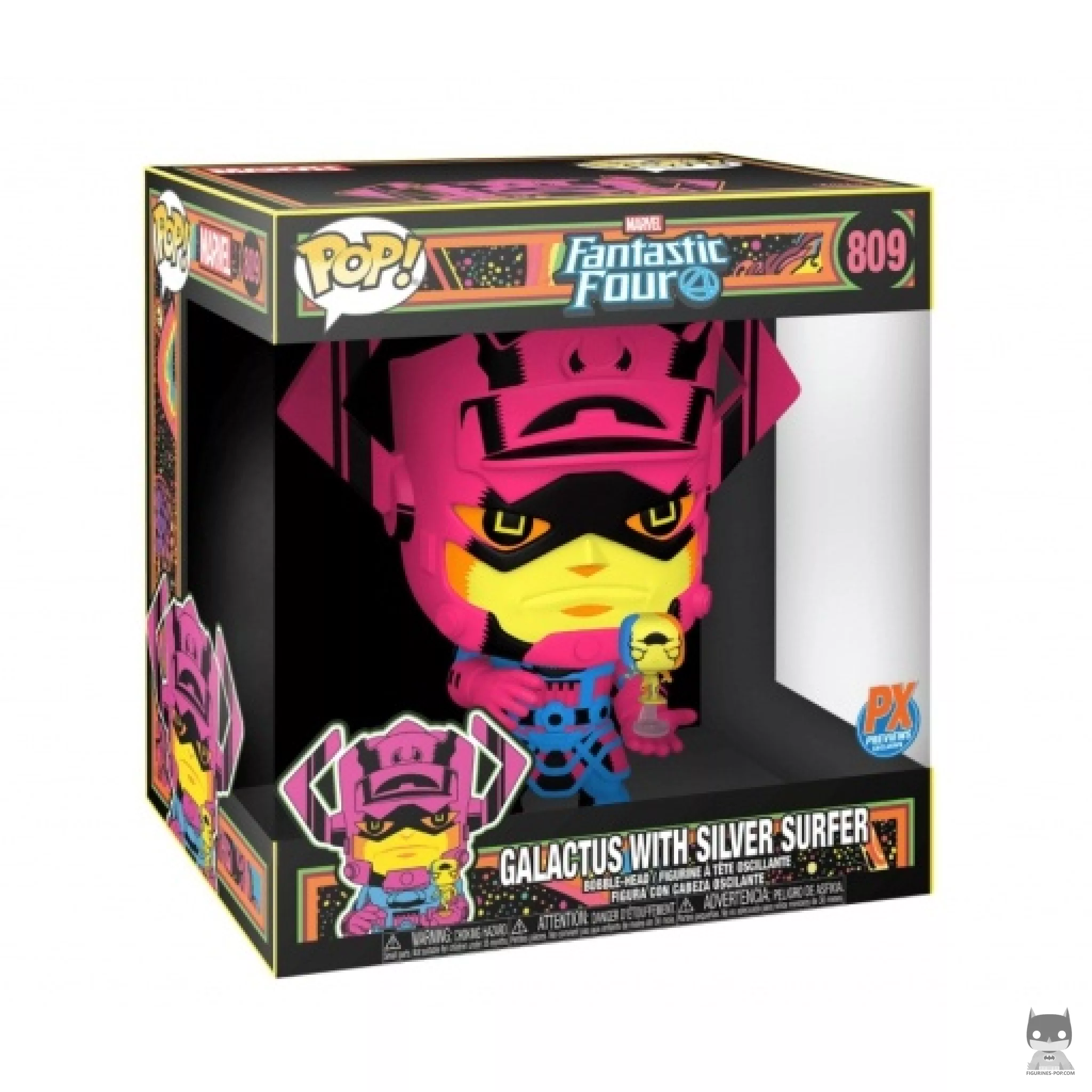 Figura Funko Pop! Galactus con Estela Plateada (Luz negra) (Supersized) en su caja