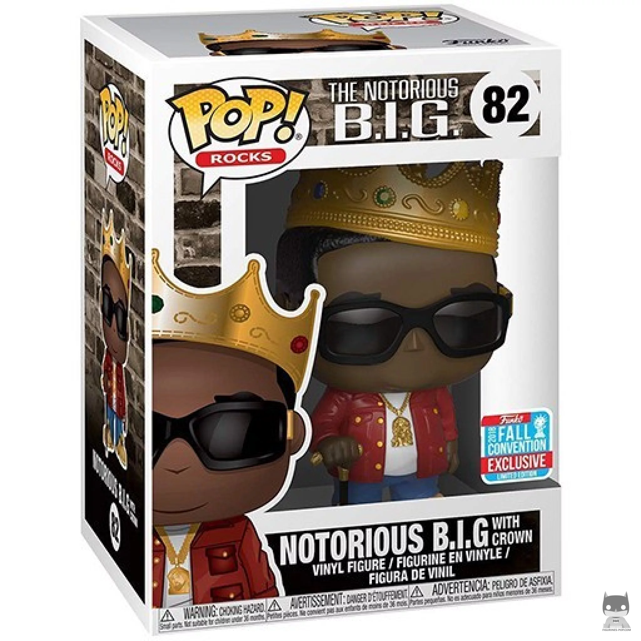 Figura Funko Pop! Notorious B.I.G. con corona (Chaqueta roja) en su caja