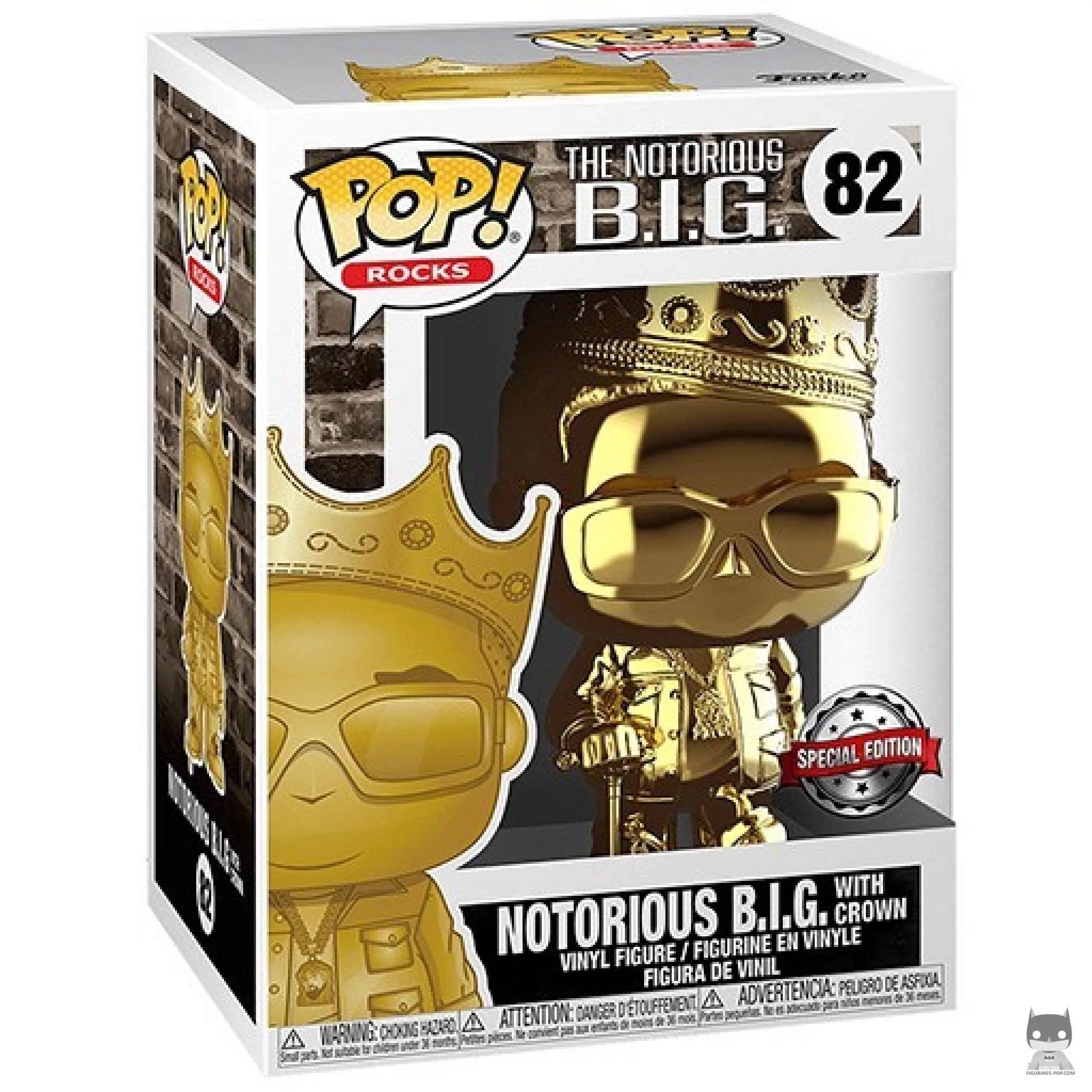 Figura Funko Pop! Notorious B.I.G. con corona (Dorado) en su caja