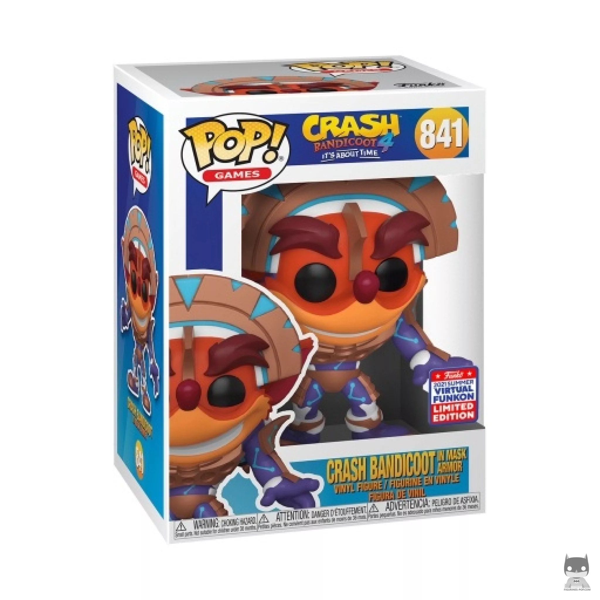 Figura Funko Pop! Crash Bandicoot con armadura de máscara en su caja