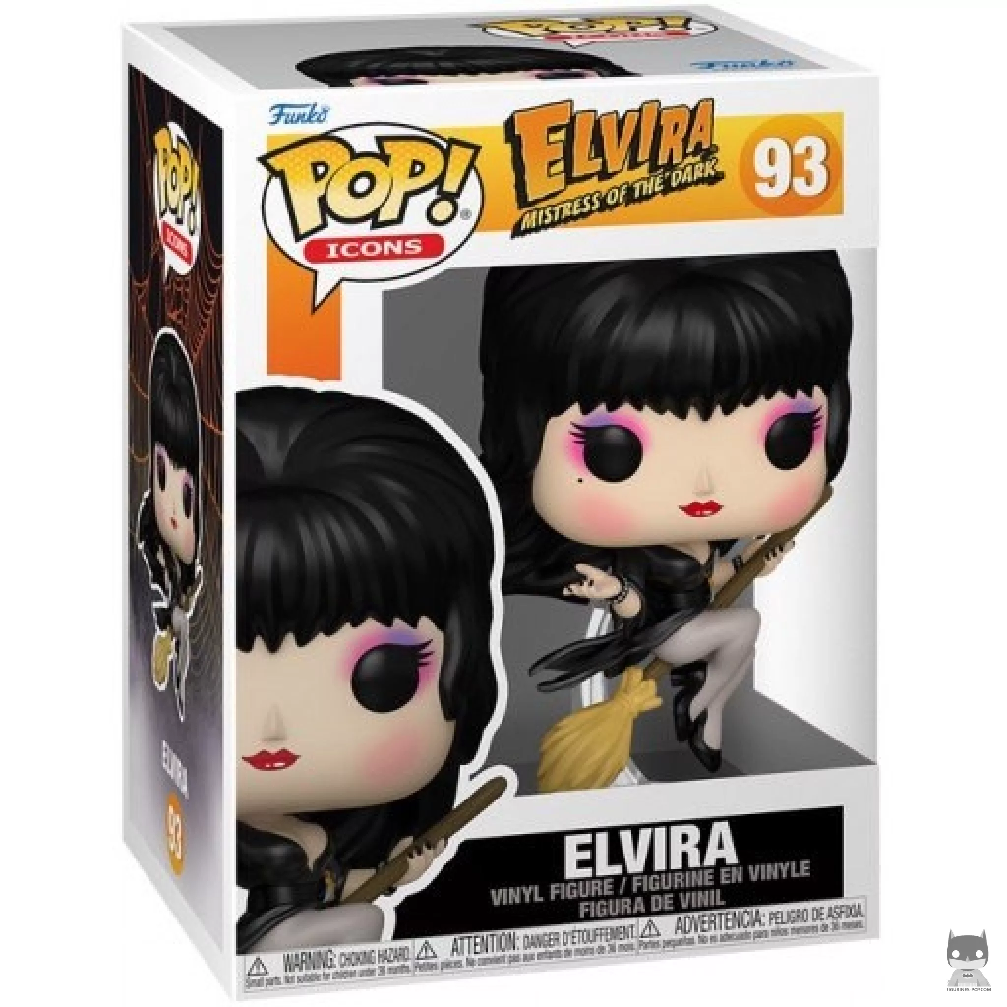 Figura Funko Pop! Elvira en su escoba en su caja