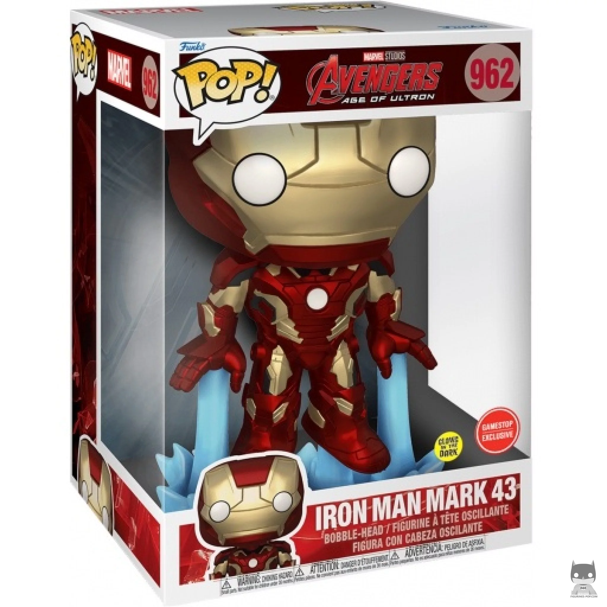 Figura Funko Pop! Iron Man Mark 43 (Supersized & Brilla en la oscuridad) en su caja