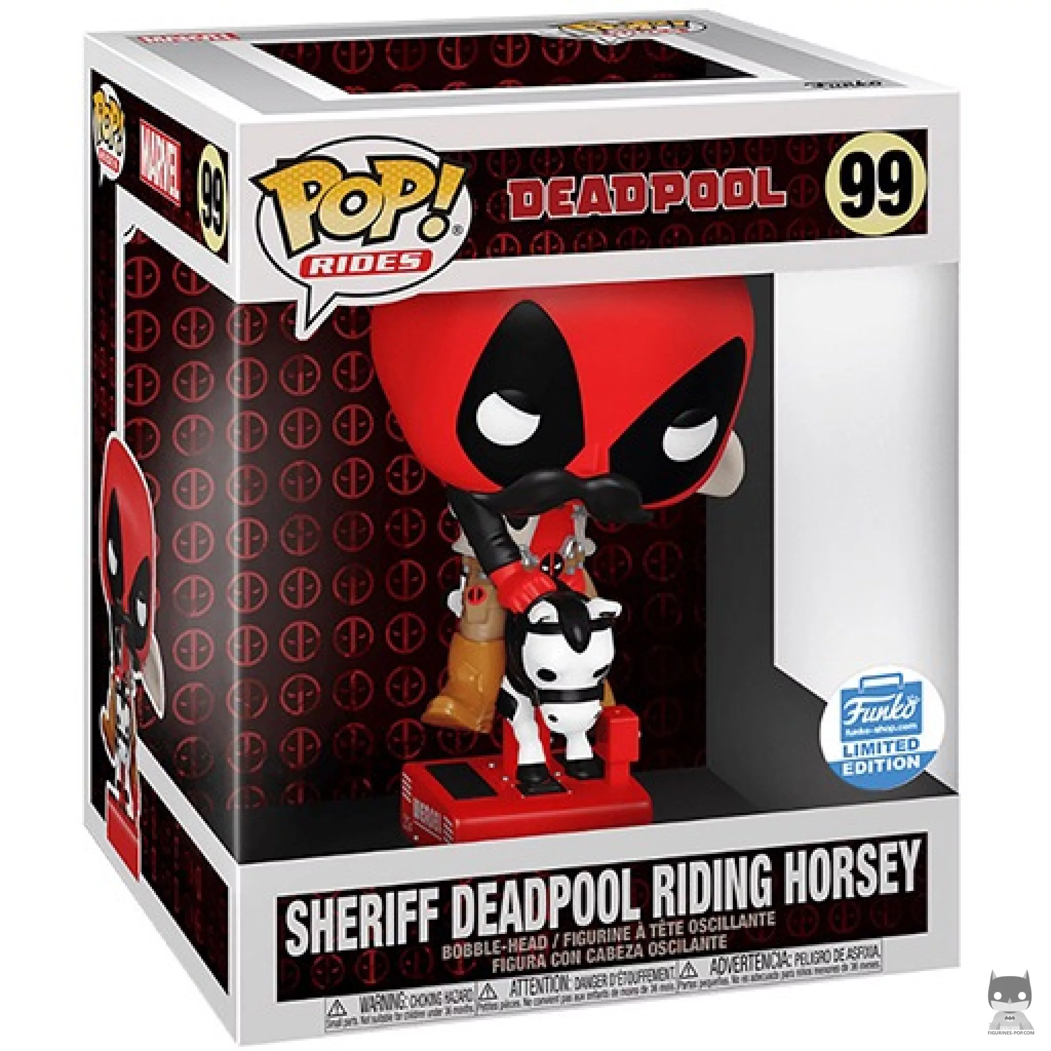 Figura Funko Pop! Deadpool sheriff montando a caballito en su caja