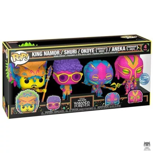 Figura Funko Pop! Rey Namor, Shuri, Okoye & Aneka (Luz negra) (Black Panther: Wakanda Forever)