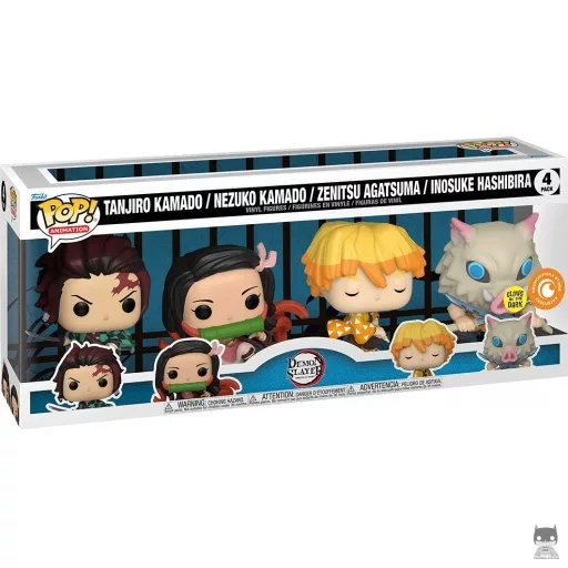 Figura Funko Pop! Tanjiro Kamado, Nezuko Kamado, Zenitsu Agatsuma & Inosuke Hashibira (Brilla en la oscuridad) (Demon Slayer)