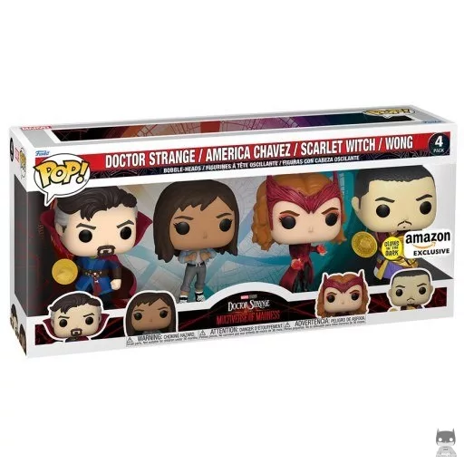 Figura Funko Pop! Doctor Strange, America Chavez, Bruja Escarlata & Wong (Brilla en la oscuridad) (Amazon)